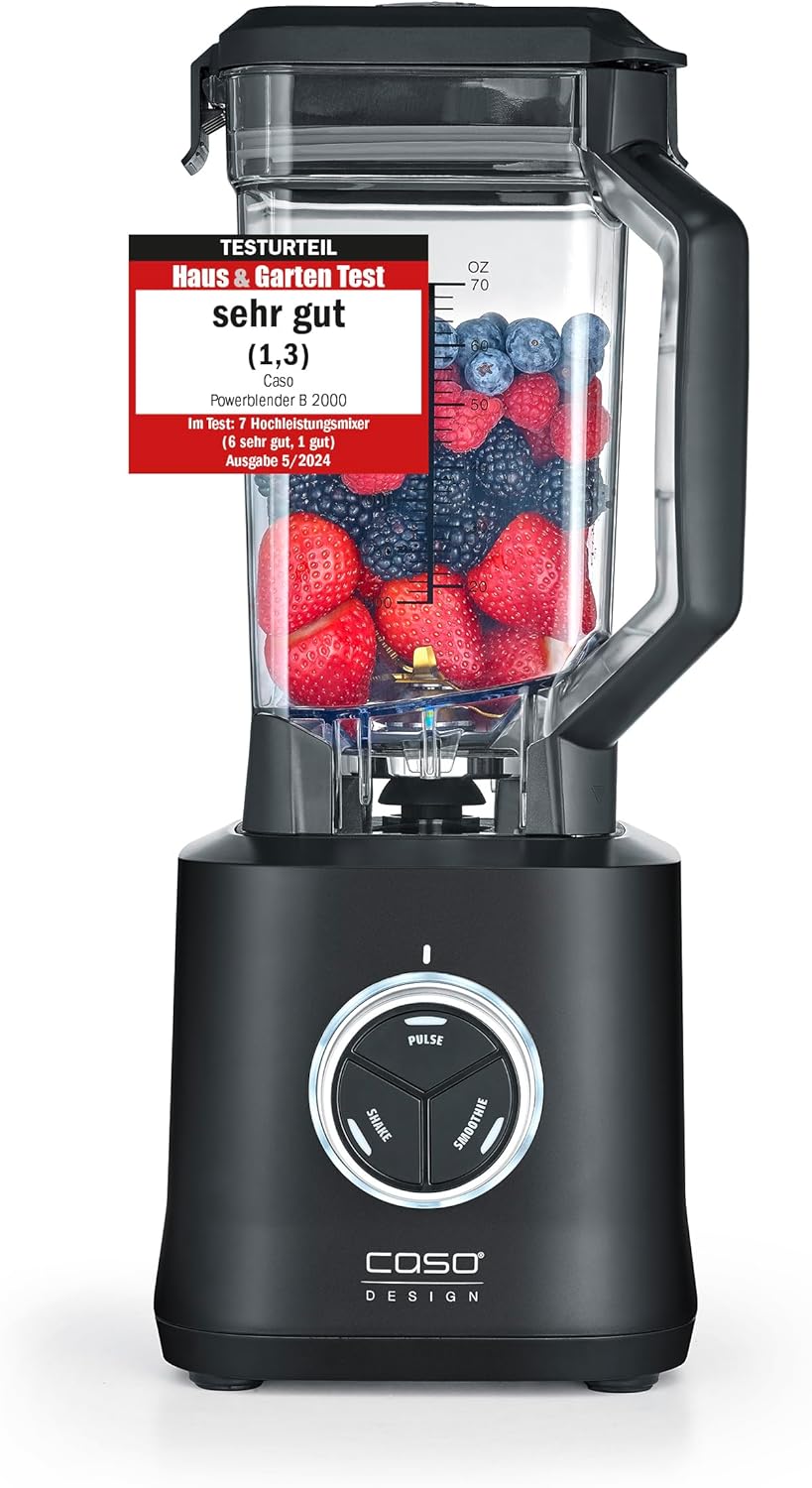 CASO Power Blender B 2000 – Professional Large Blender Kitchen Appliance, 30,000 rpm, 2000 W, Shatterproof Tritan Mixing Bowl (2 Litres), BPA-Free, Pulse, Smoothie, 8 Blade System