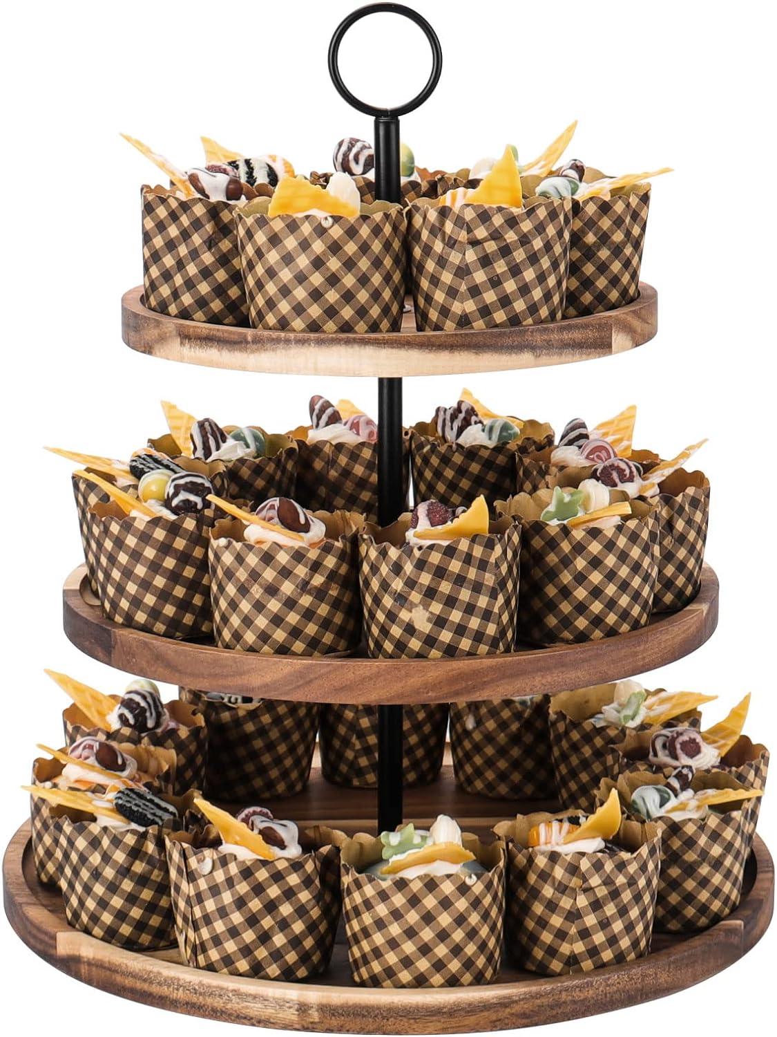 QIELSER 3 Tier Cupcake Stand, Large Wood Tiered Serving Tray Cupcake Tower, Serving Stand Display Dessert Cookie Candy Buffet Holder for Home Tea Party, Wedding, Farmhouse Decor, Kitchen Decor