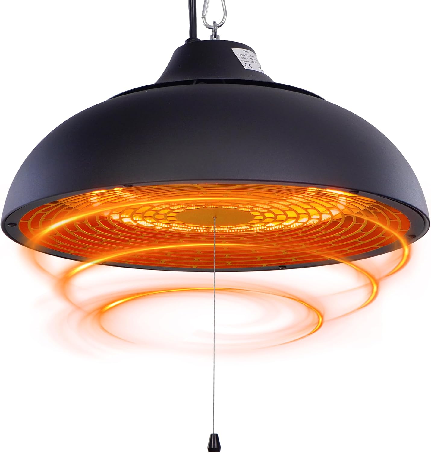 Hanging Patio Heater, Ceiling Mounted, Electric Patio Heater, Built in Temperature Control, Suit for Outdoor/Indoor, Greenhouse, 600W/900W/1500W, Black