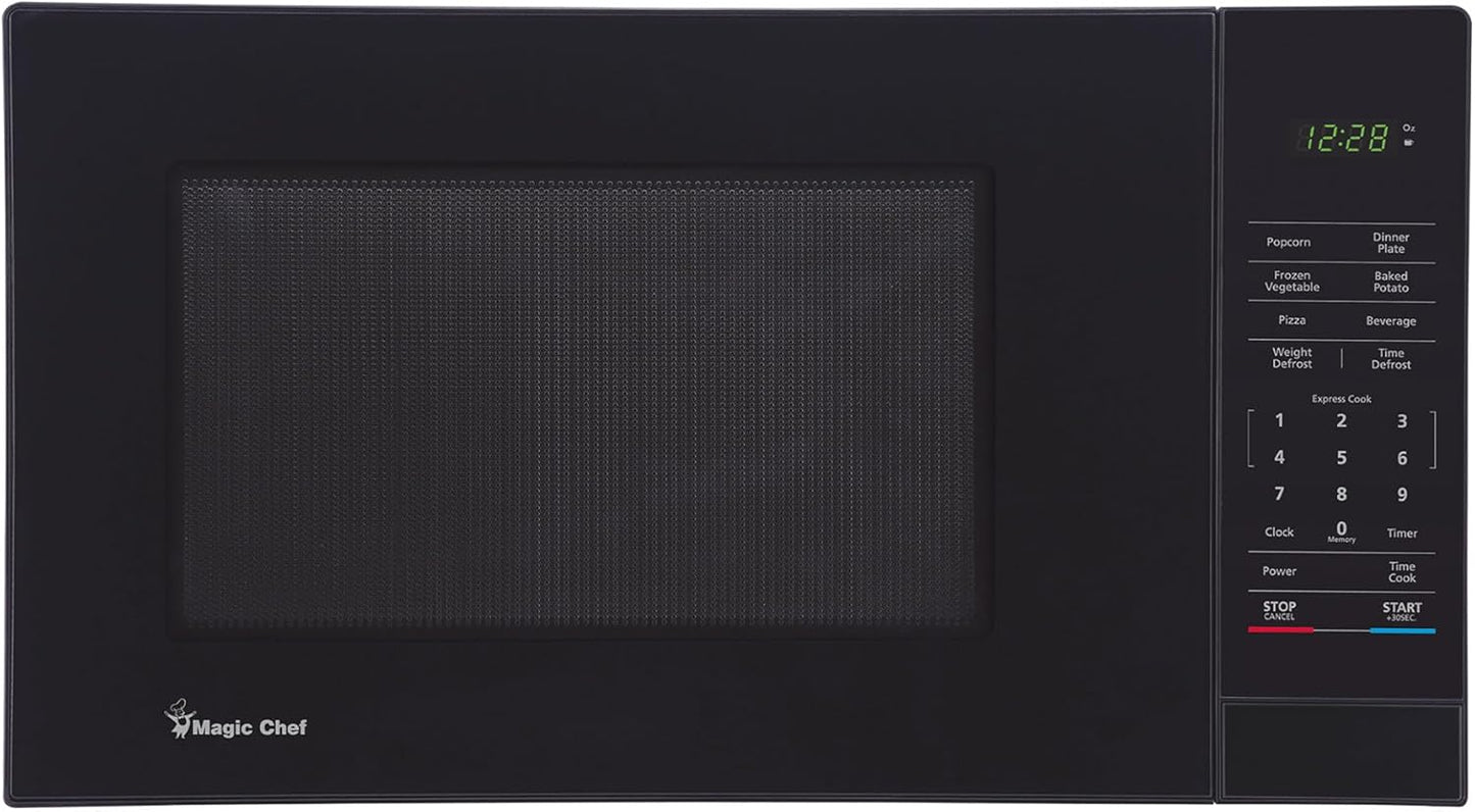 Magic Chef Compact Countertop Microwave Oven, 1000 Watts, Black, 1.1 Cu. Ft. - Digital Kitchen Appliance with One-Touch Cooking, Child Lock, Timer, Reheat, Defrost and 10 Power Levels