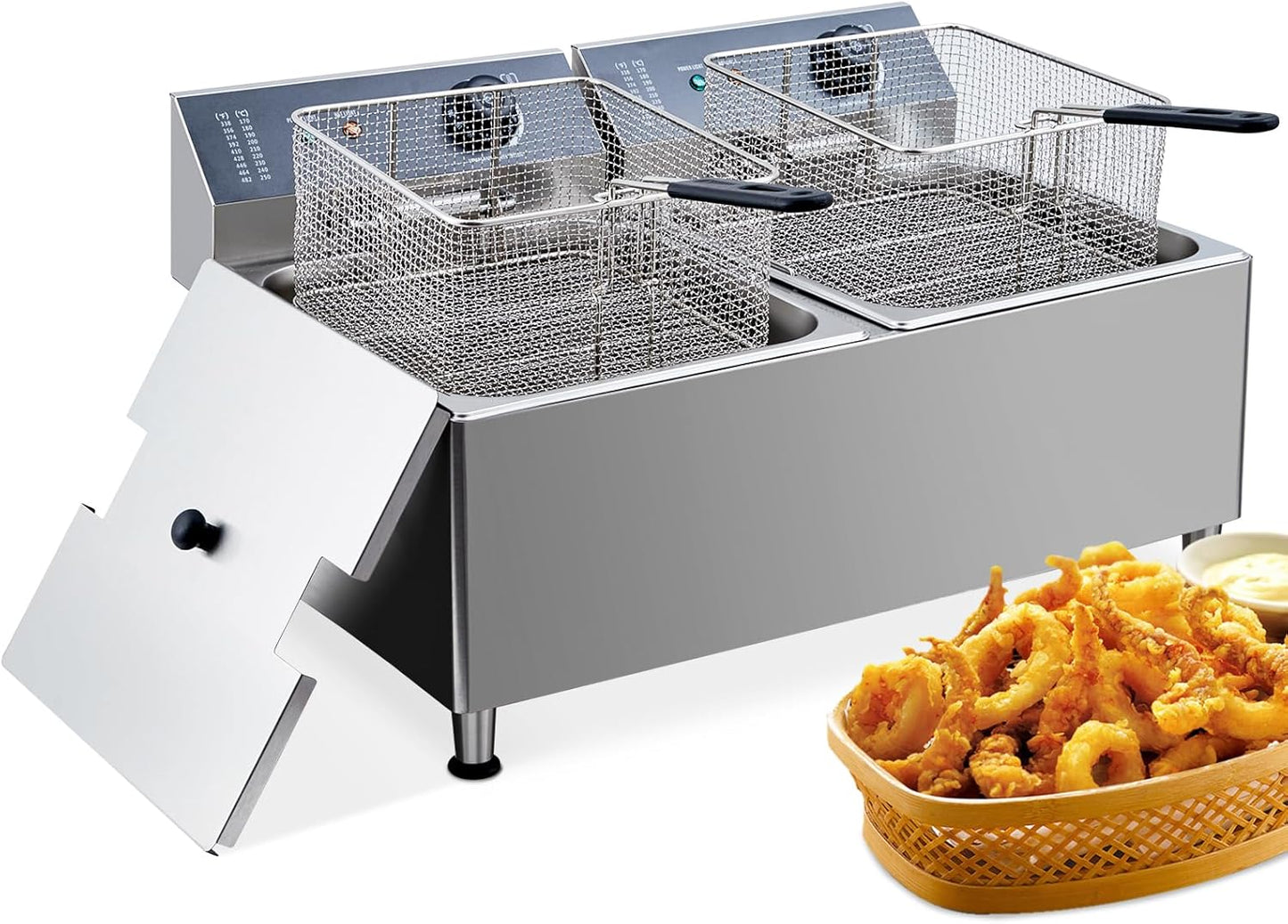 Deep fryers Commercial Deep Fryer 11L x 2 Large Dual Tank Electric Countertop Fryer for Restaurant with 2 Frying Baskets and Lids, 1700W x 2, 110V