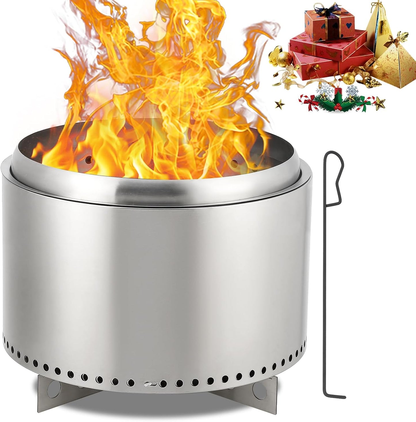 20 Inch Stainless Steel Smokeless Fire Pit, Outdoor Fire Pit, Outdoor Wood Burning Fire Pit, Removable Stand and Ash Pan, for Bonfire, Camping, Picnic, Family Gatherings for Garden