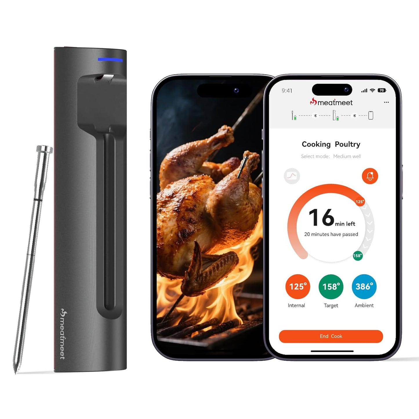 S Pro Bluetooth Wireless Meat Thermometer, 1080°F Heat, 6 Sensors, Enhanced Signal Base, EasySmart App, IP69 Waterproof, Ultra-Thin Probe, Digital Cooking Thermometer, Oven/Grill/BBQ/Air Fryer/Kitchen