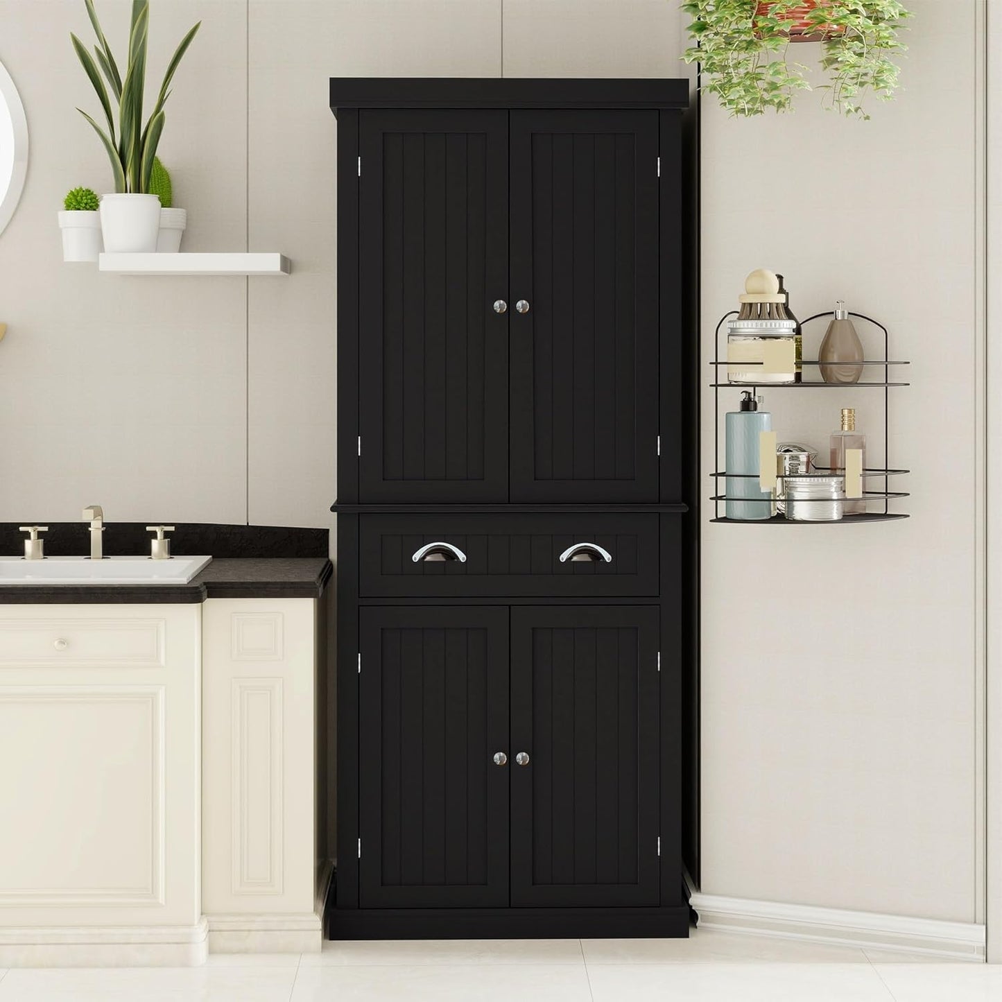 Modern Kitchen Pantry Storage Cabinet, 4 Doors and 2 Adjustable Shelves, for Dining Living Room,for The Kitchen
