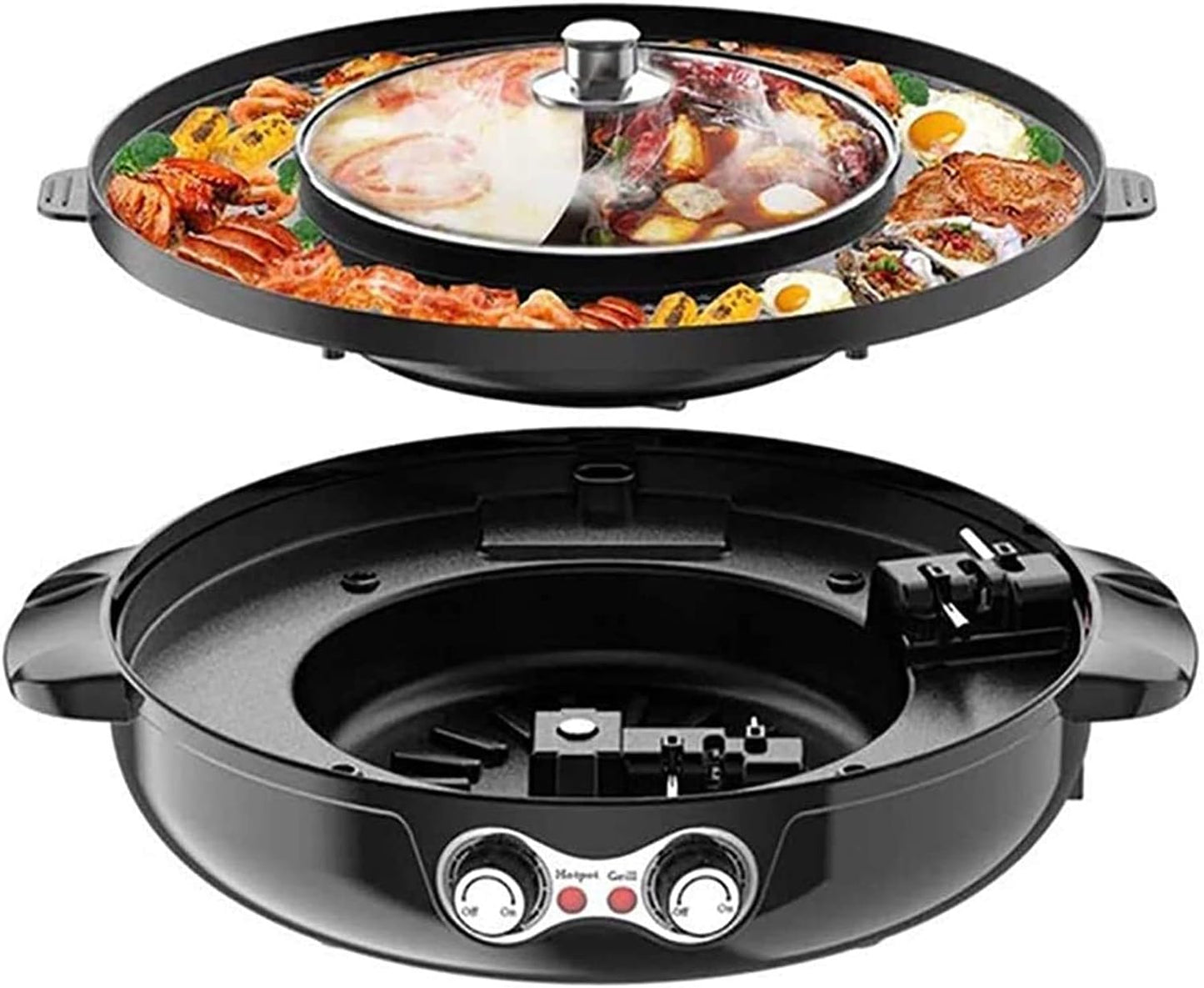 2200W 2 in 1 Electric Smokeless Grill and Hot Pot 220V Split for Easy Cleaning,Household Nonstick Electric Griddle