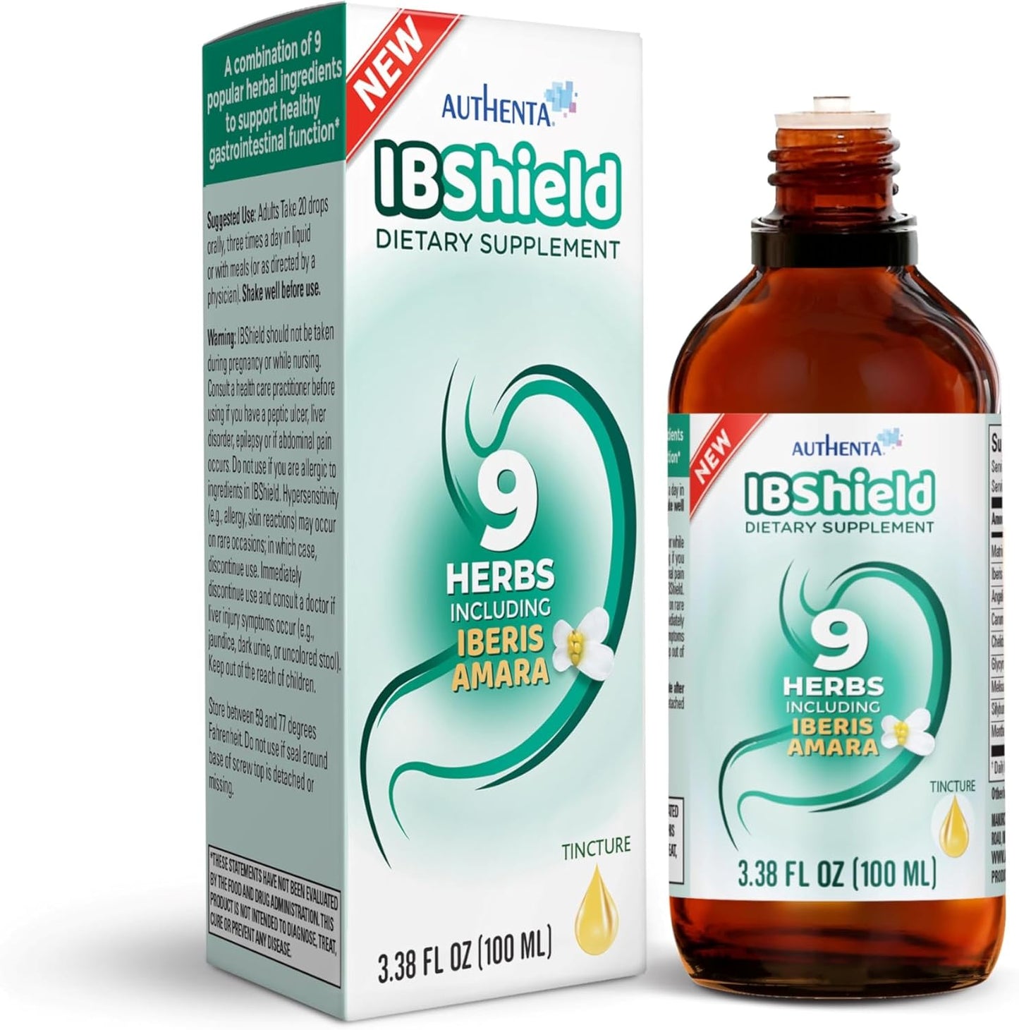 IBShield Tincture 100ml | 6+3=9 Herbs | Iberis Amara, Peppermint, Chamomile, Lemon Balm, Caraway, Licorice, Angelica, Celandine & Mary's Thistle | Original Herbal Formula Supports Digestive Wellness