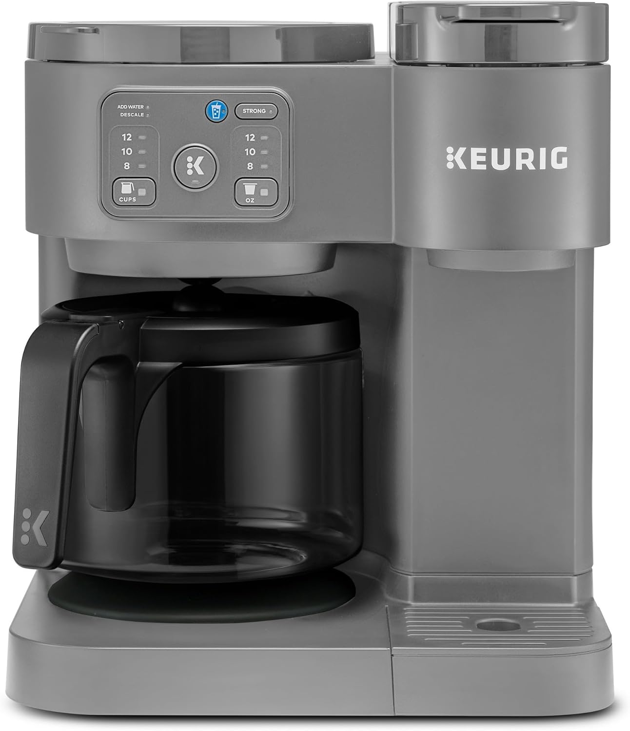 K-Duo Essentials, Hot & Iced Single-Serve Pod Coffee Maker & Carafe, Moonlight Grey - Brew 8, 10, Or 12-oz Single Cups Or 8, 10, Or 12-cup Carafes