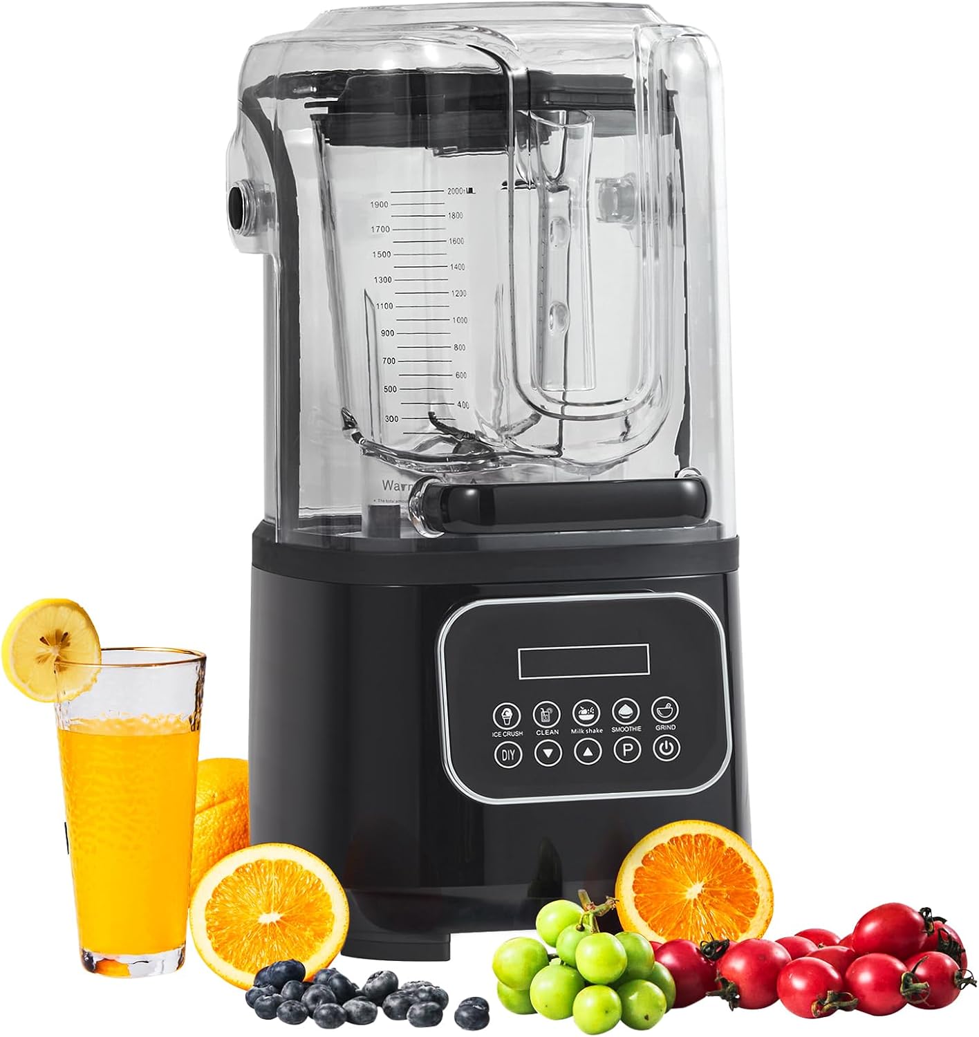 Happybuy Professional Blender with Shield, Commercial Countertop Blender, 68oz Glass Jar, Stainless Steel, 9 Speeds & 5 Functions for Shakes, Smoothies, Puree & Ice Crushing , Black