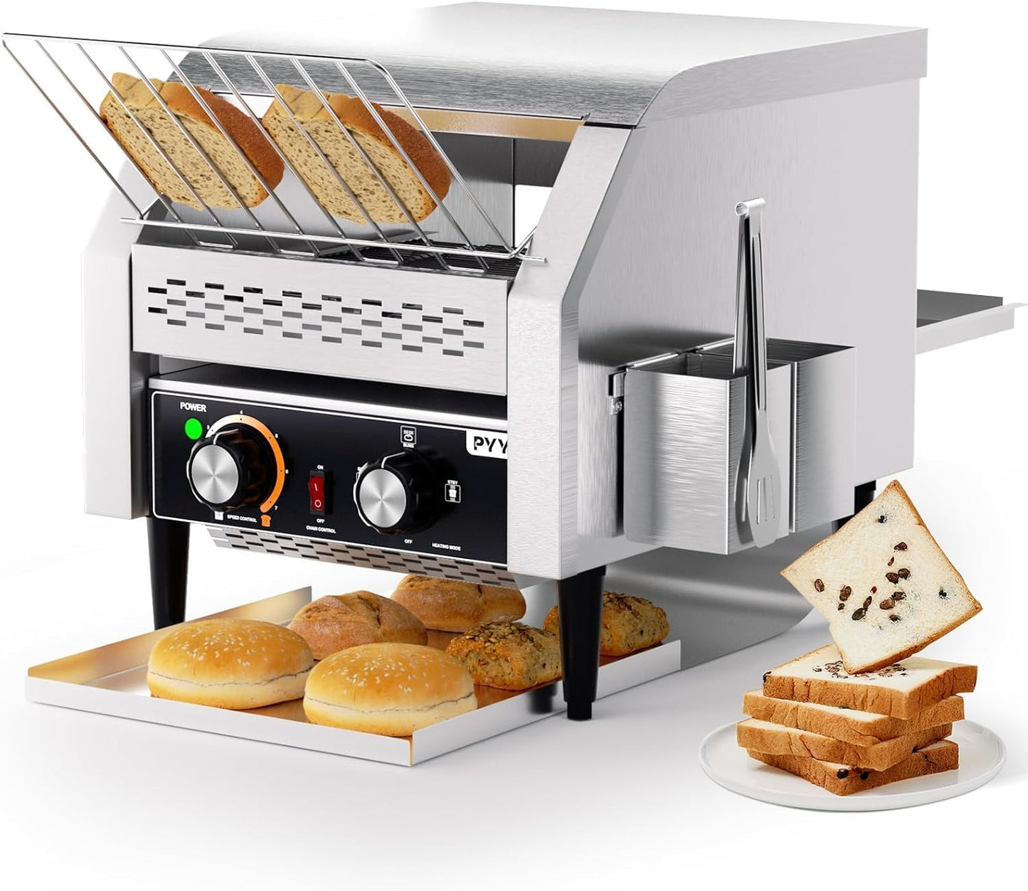 PYY Commercial Conveyor Toaster - Electric Industrial Belt Toasters Oven, 300 Slices/Hour Heavy Duty, Stainless Steel for Bun Bagel Bread Waffle Restaurant Buffet