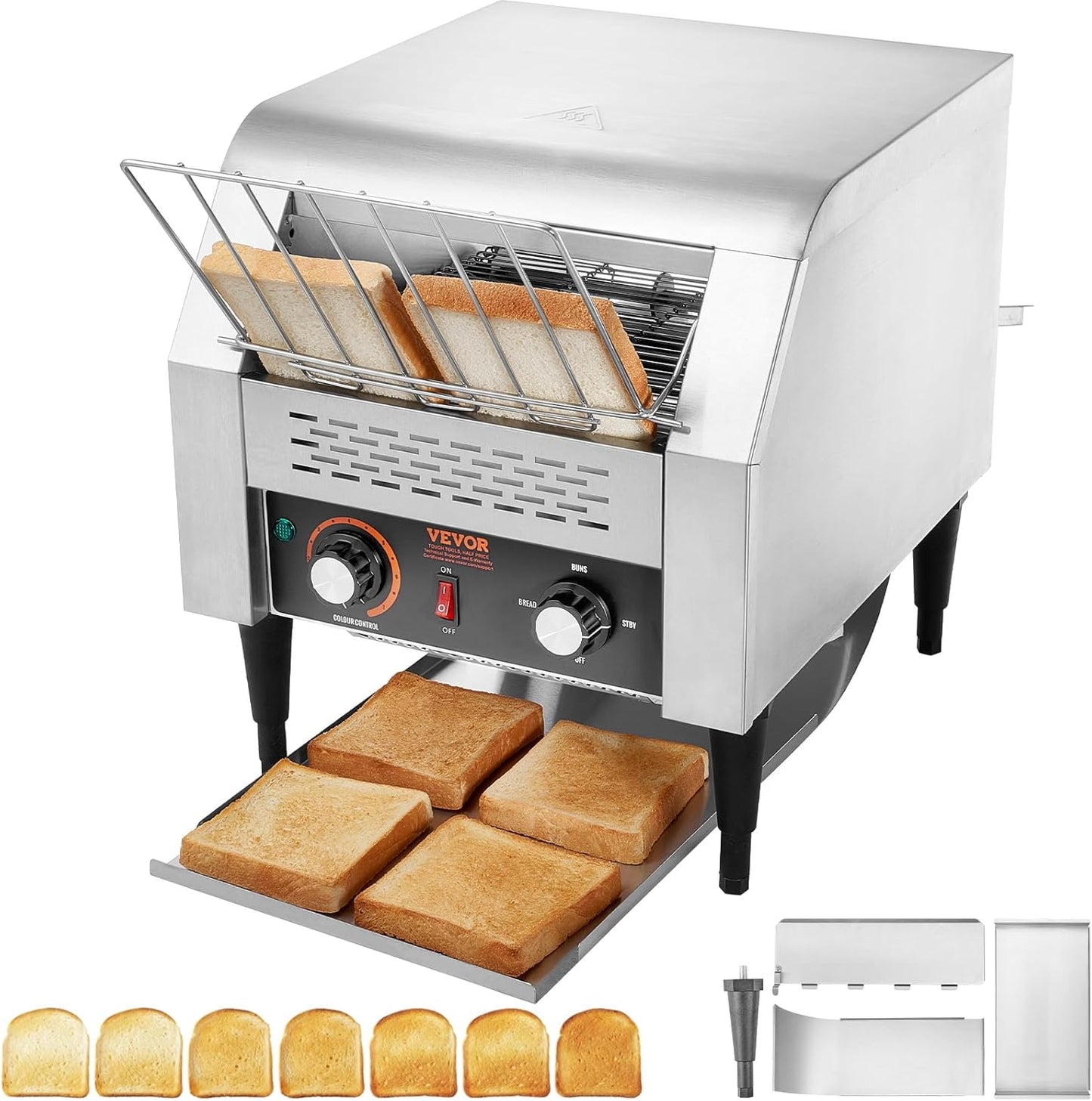 VEVOR Commercial Conveyor Toaster, 300 Slices\/Hour, Heavy Duty Stainless Steel, Electric Restaurant Toaster for Toast, Bun, Bagel, Bread