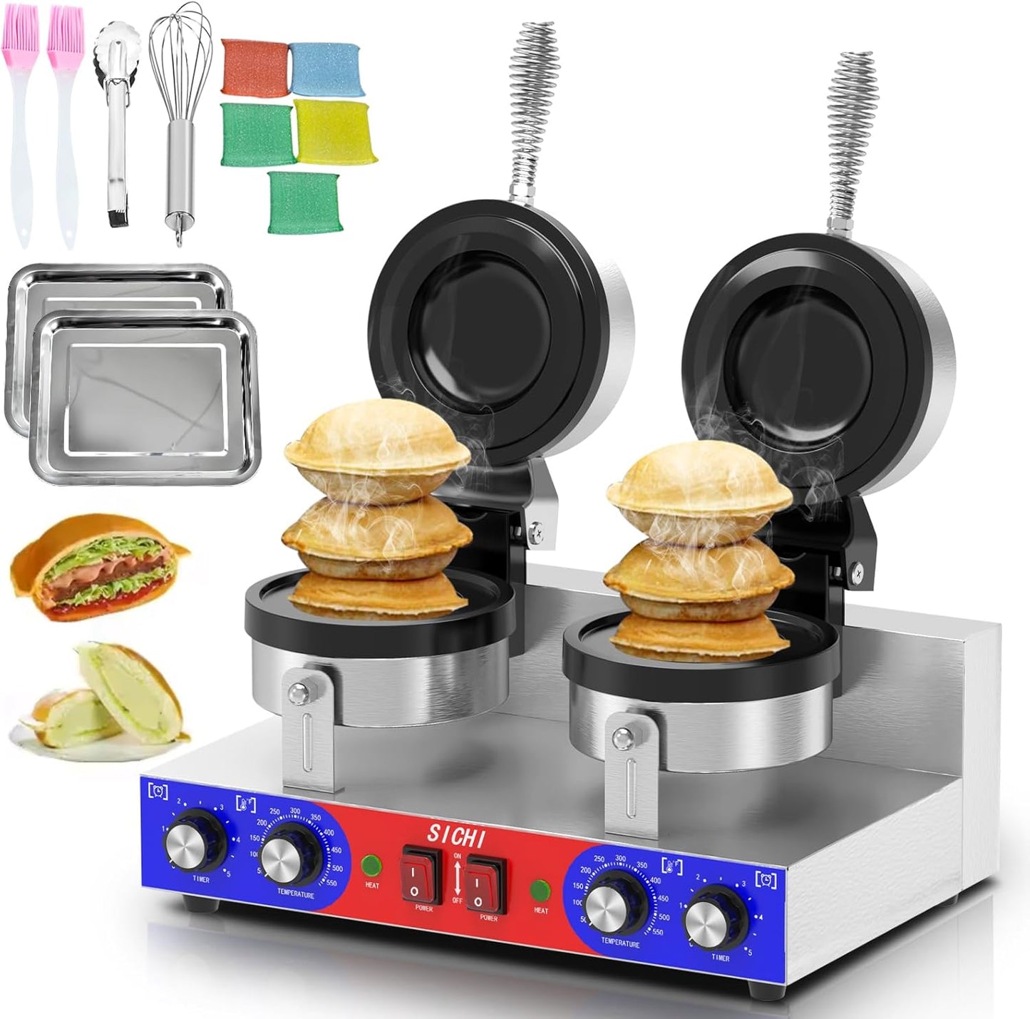 SICHI Ufo Burger Maker Machine - Commercial Ice Cream Burger Machine w\/Adjustable Temperature and Timer, Electric Ufo Burger Press for Restaurant, Stainless Steel Burger Maker Machine for Home