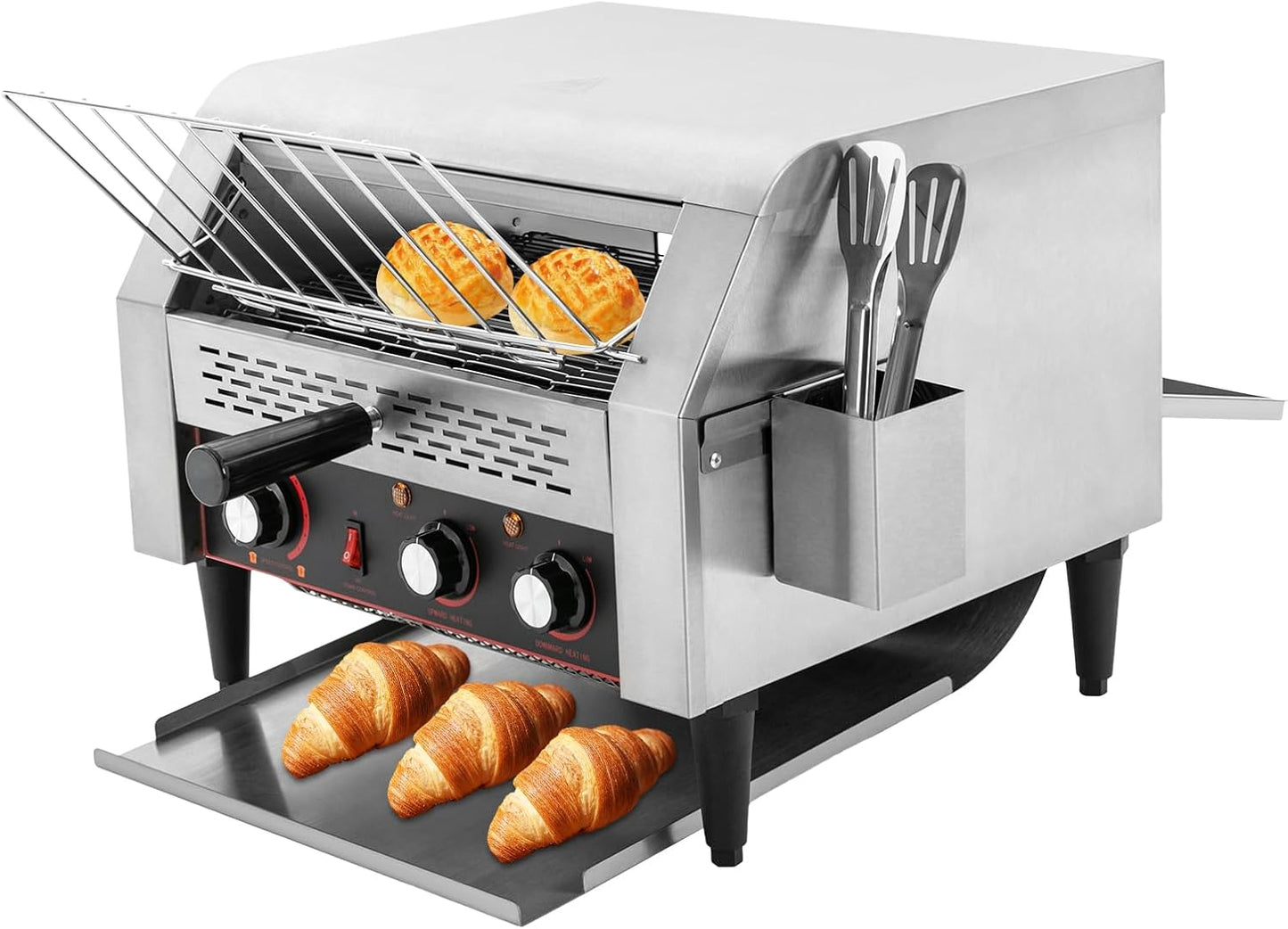Commercial Toaster, 450 Slices/Hour Conveyor Restaurant Toaster for Bun Bagel Bread Heavy Duty Stainless Steel Conveyor Toaster with 7 Speeds & Dual Output Modes 1900W, 110V/60Hz