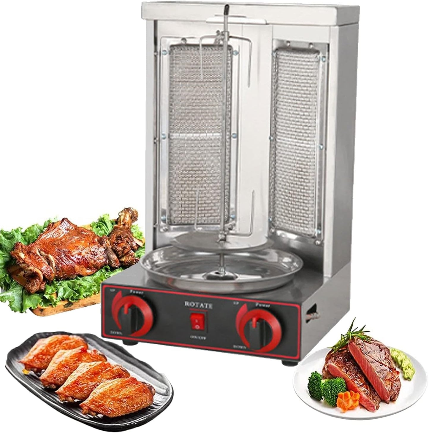 Countertop Gas Vertical Rotating Oven, Rotisserie Shawarma Machine, Kebob Machine, Stain Resistant & Energy Efficient with Heat Resistant Door, for Chicken Roaster, Tacos Meat