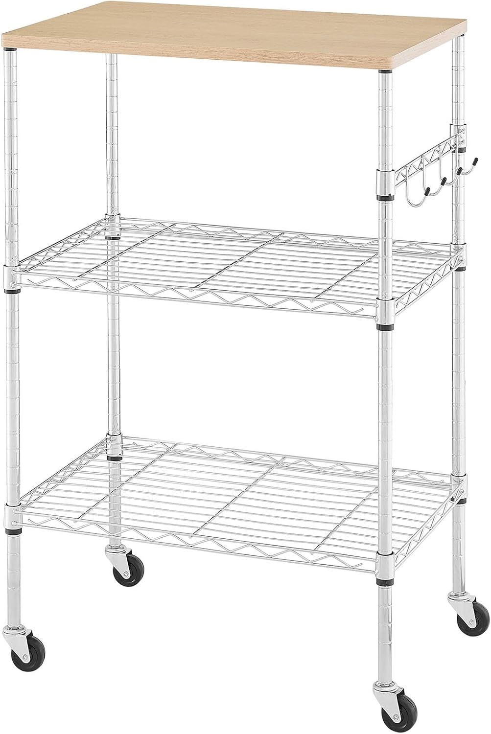 450Lbs Capacity Microwave Cart with Wheels, 3 Tier Rolling Cart with Adjustable Shelves, Multifunctional Metal Utility Storage Kitchen Carts on Wheels, 23.6" L*15.7" W*37" H, Wood+Chrome