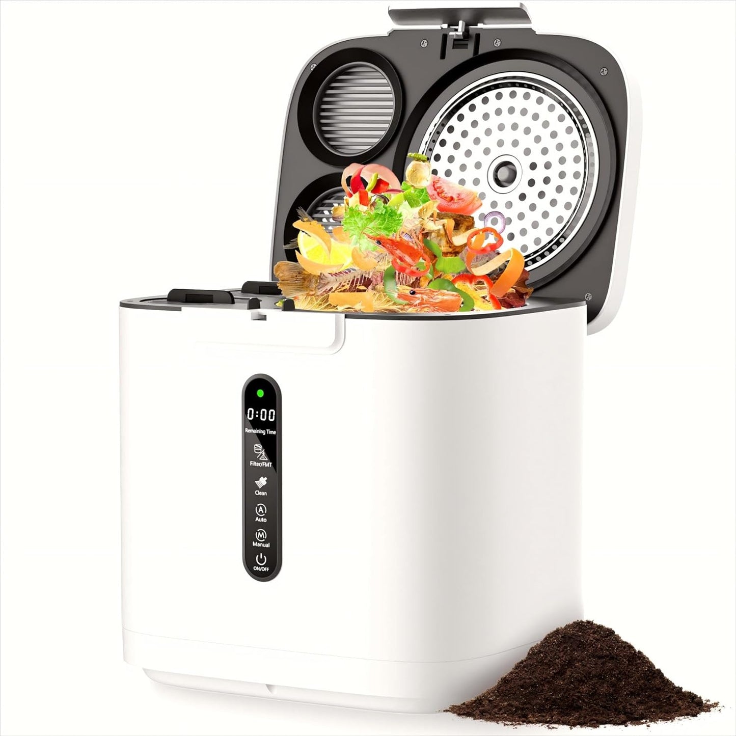 4L Electric Composter for Kitchen, Compost Bin for Countertop with Auto-Cleaning/Odor-Free/LED Display, Turn Kitchen Waste to Dry Compost Fertilizer, Indoor/Outdoor Compost Machine. Whites3