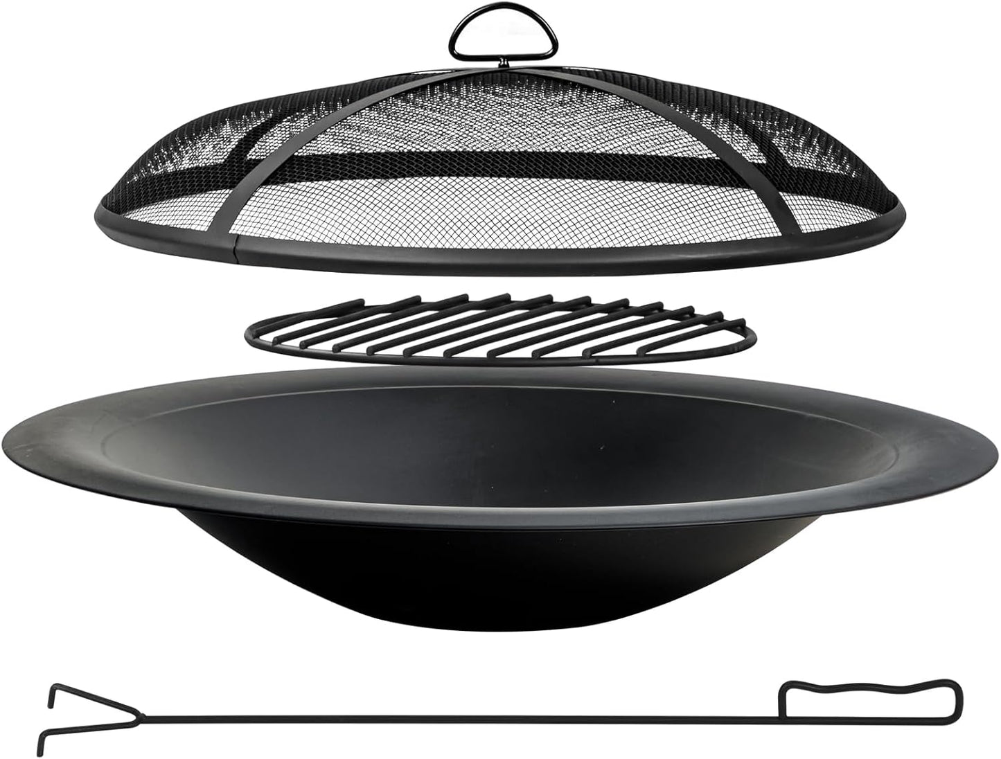 OutVue 35 inch Steel Fire Pit Bowl for DIY or Replacement Existing Fire Pits, Wood Burning Fire Pit Bowl with Spark Screen &Fire Poker, Fireplace for Backyard, Porch, Deck, Camping, BBQ(Smooth)