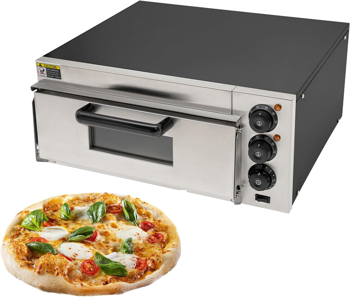Countertop Pizza Oven, 1800W Electric Indoor Stainless Steel Commercial Pizza Cooker with Adjustable Temperature & Time for Home Restaurant, 20L (Black & Silver)