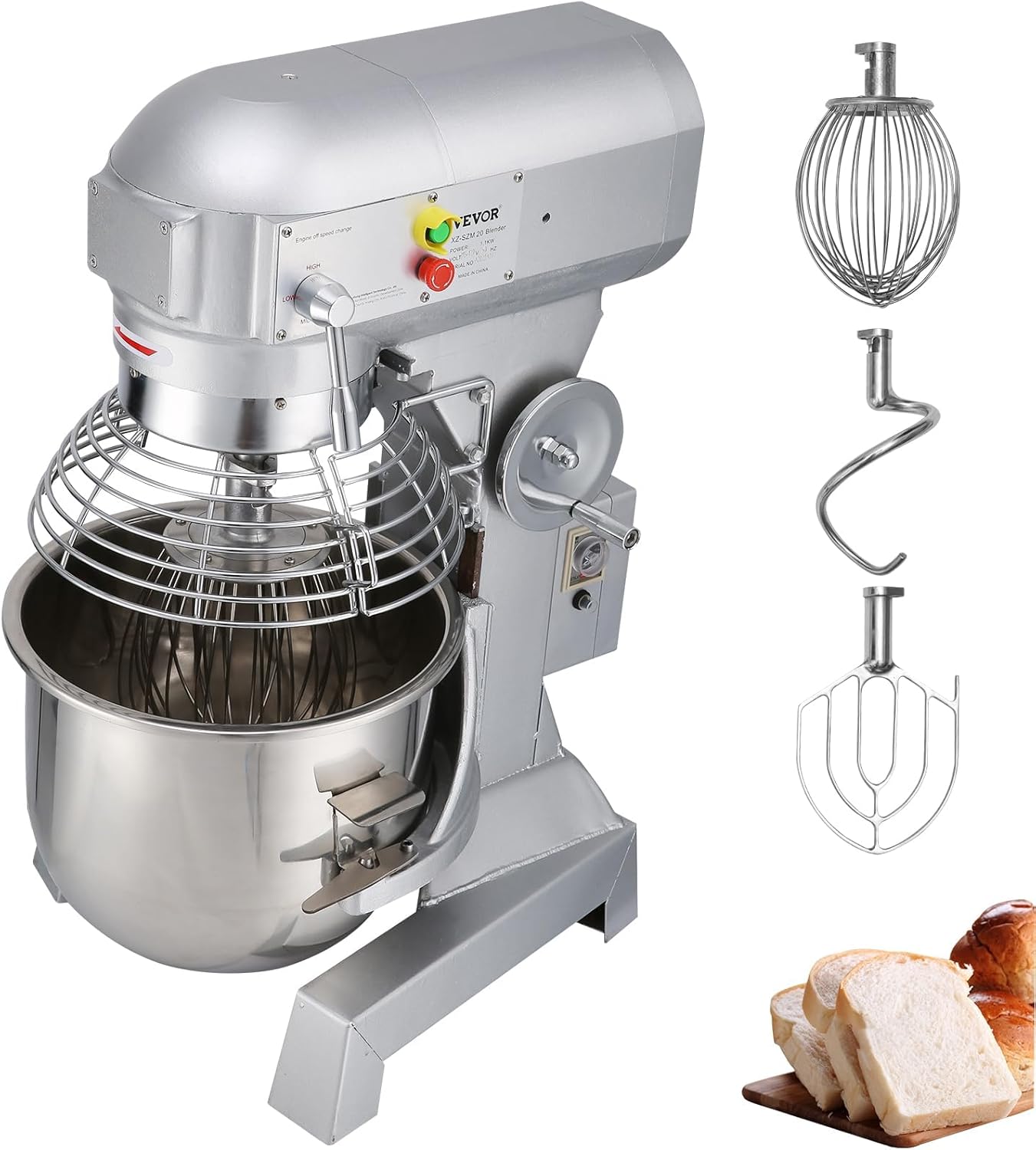 Happybuy 10Qt Commercial Food Mixer with Timing Function, Commercial Mixer 500W Stainless Steel Bowl Heavy Duty Electric Food Mixer Commercial with 3 Speeds Adjustable, Perfect for Bakery Pizzeria