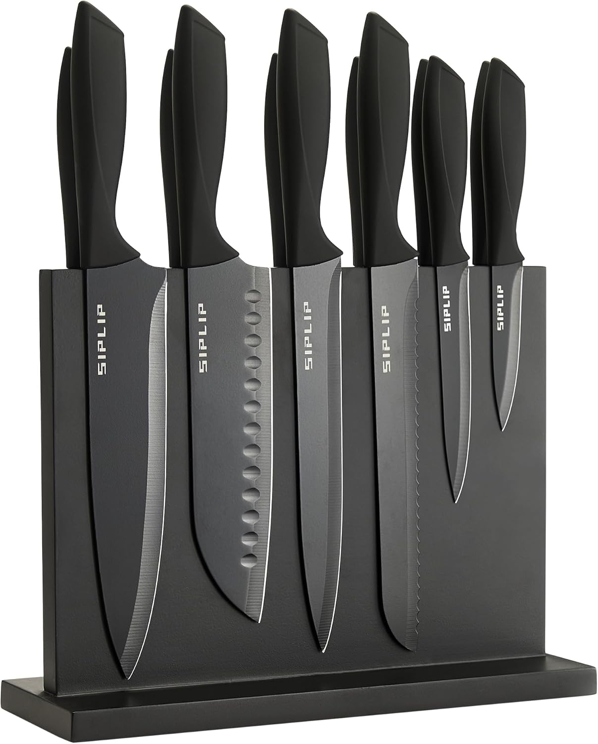 SipLip Kitchen knife set with Magnetic knife holder, 15 pieces high carbon stainless steel sharp kitchen knife set including chef's knife, bread knife, serrated steak knife set
