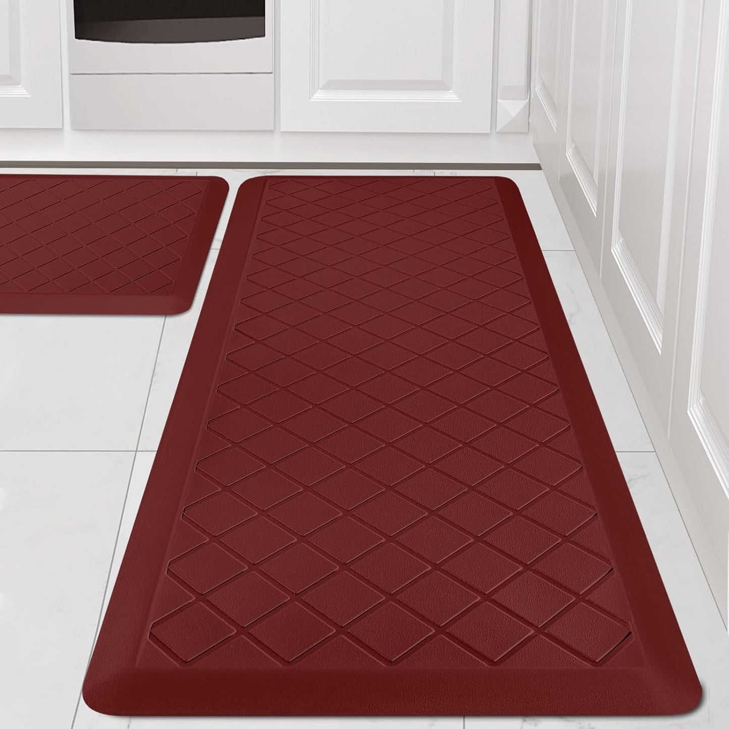 WEZVIX Cushioned Kitchen Mat 2 PCS, Anti Fatigue Kitchen Rugs, Heavy Duty Kitchen Rugs and Mats Non-Skid, Ergonomic Comfort Foam Kitchen Floor Mat for Home, Office, Sink, Laundry, Red