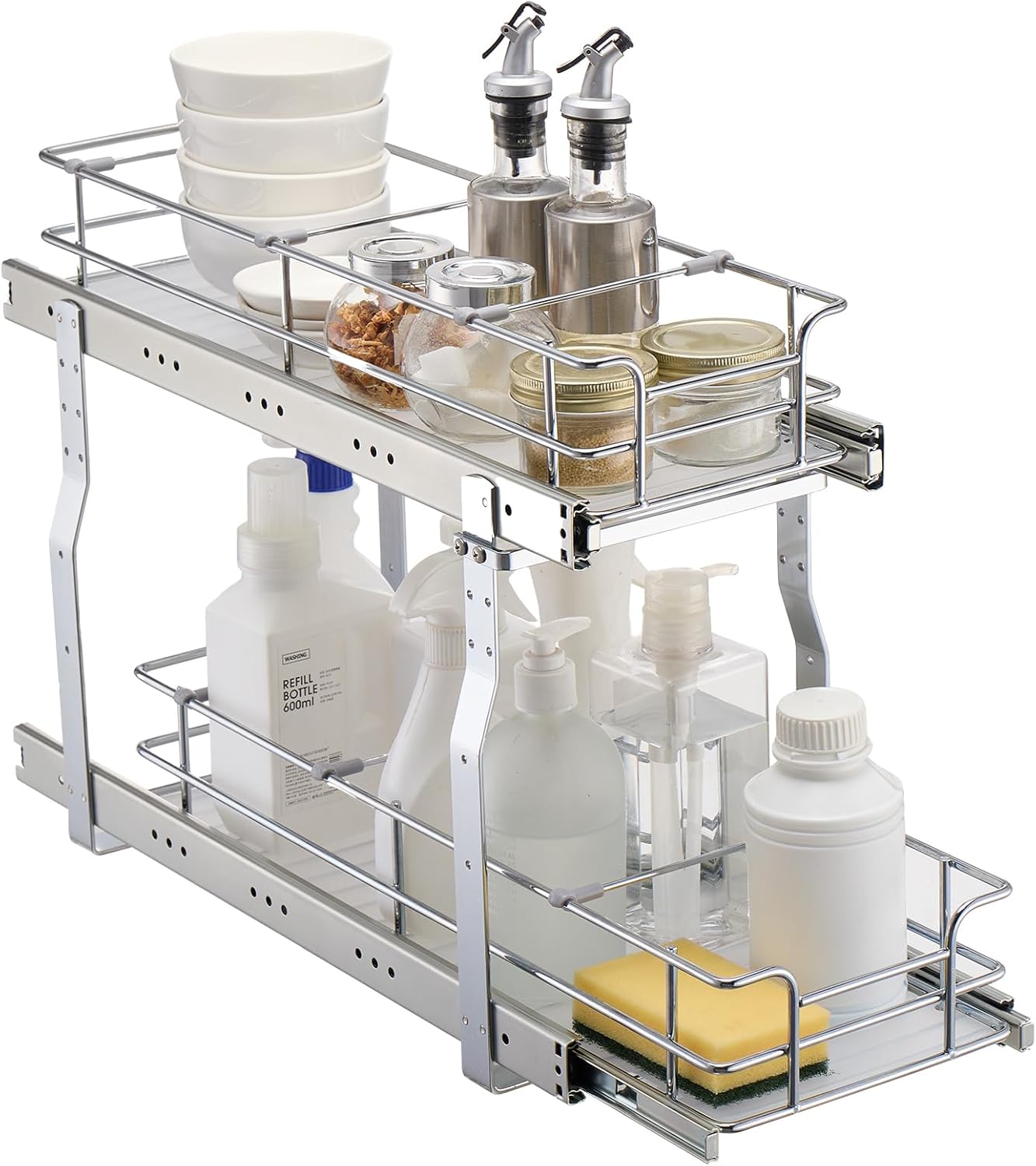 VEVOR Pull Out Cabinet Organizer, 8.5"W x 21"D Heavy Duty Slide Out Pantry Shelves, Chrome-Plated Steel Roll Out Drawers, Sliding Drawer Storage for Home, Inside Kitchen Cabinet, Bathroom, Under Sink