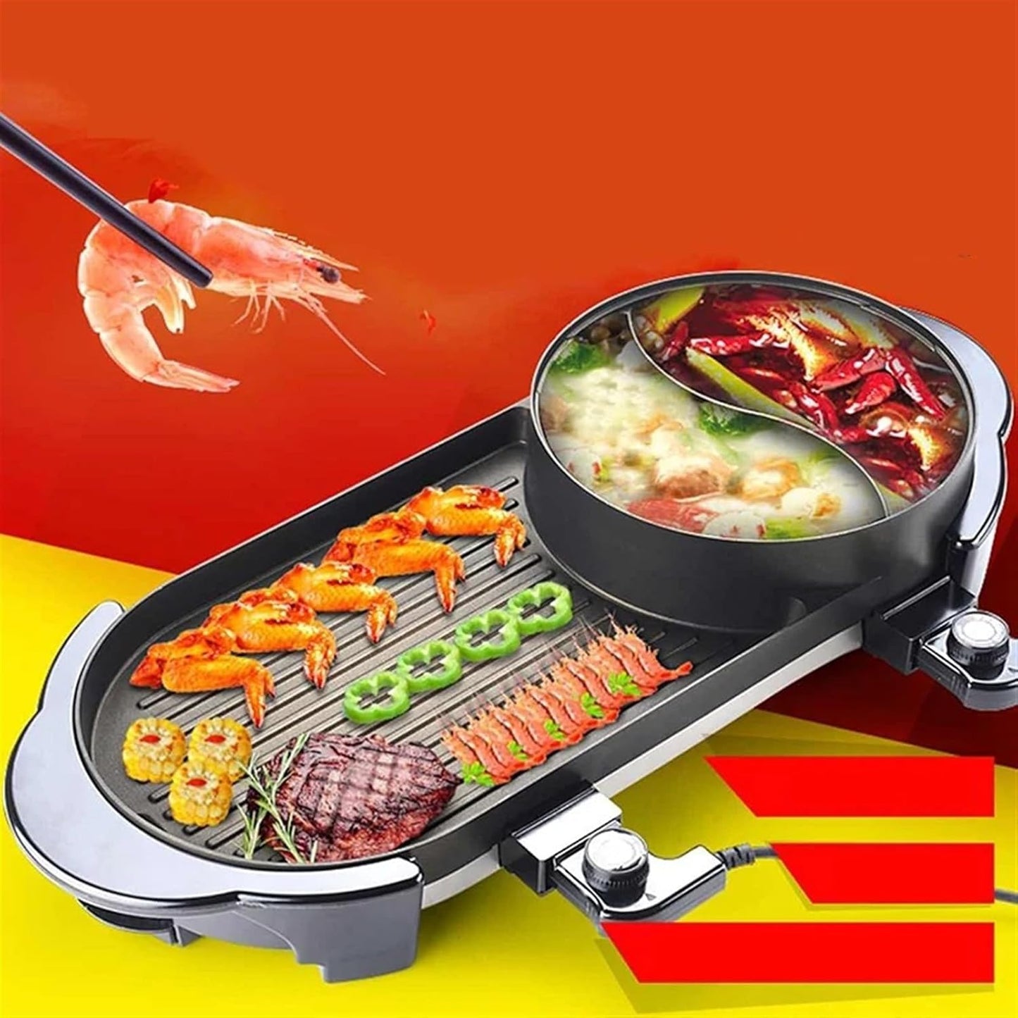 hot pot with grill Electric grill Hot pot barbecue all-in-one baking dish frying pan dual-use grilling Household appliances for kitchen electrical, Taygate9630