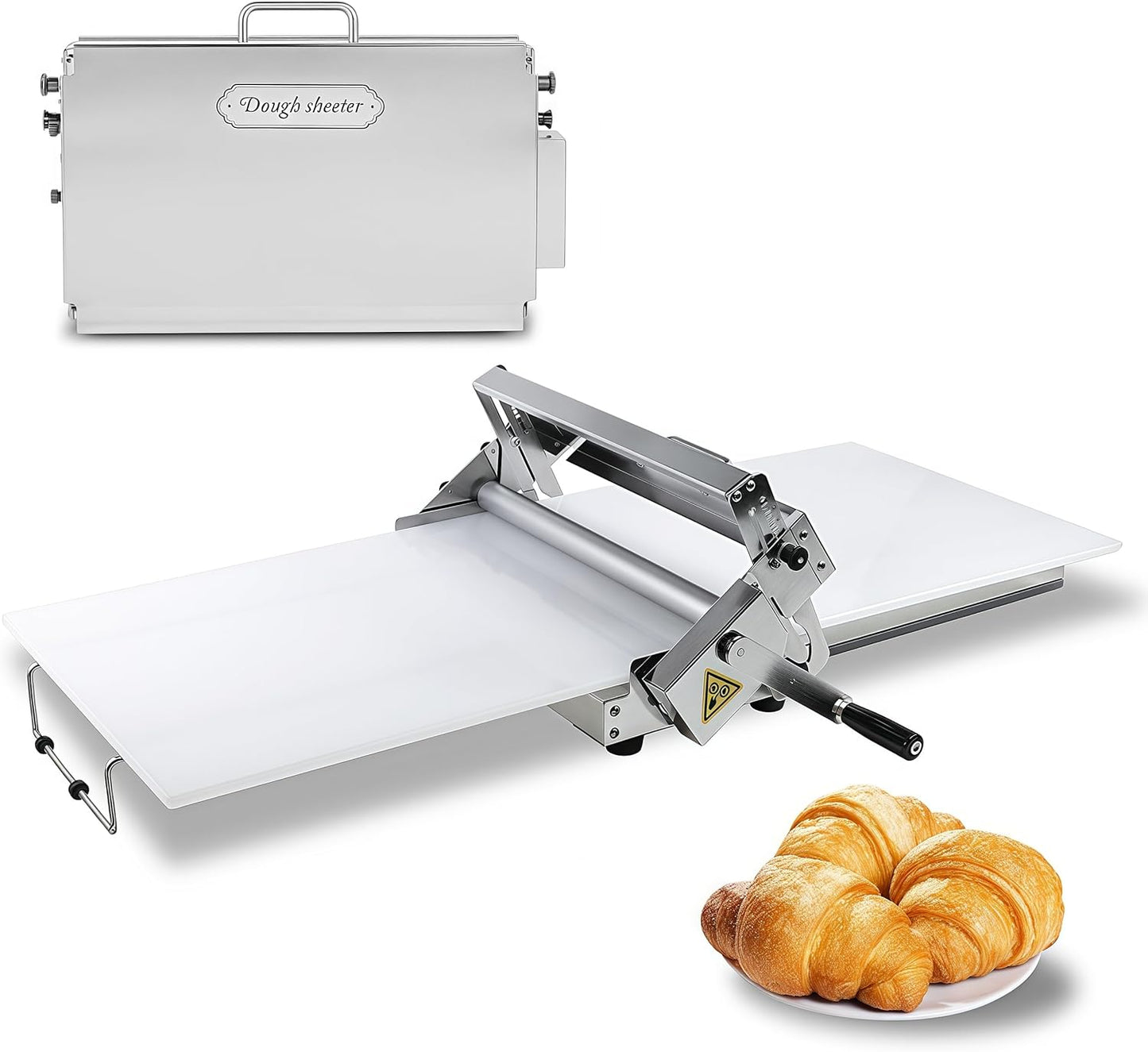 Folding Dough Sheeter (12"),Folding Dough Rolling Machine,Manual Dough Sheeter,Dough Sheeter Machine For Home,Stainless Steel Dough Machine With 55 Adjustable Thicknesses,(1 Scrolling Panel)
