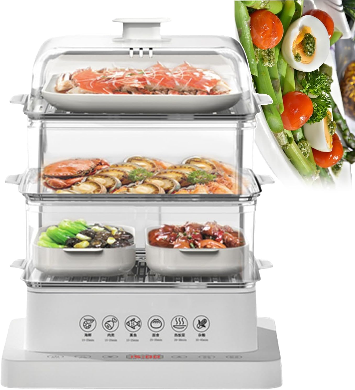 3 Stage Electric Steamer (40l), Multifunctional Vegetable Steamer, With 12 Hours Appointment Isolation Function, Detachable Food Steamer with Stainless Steel Steamer for Home