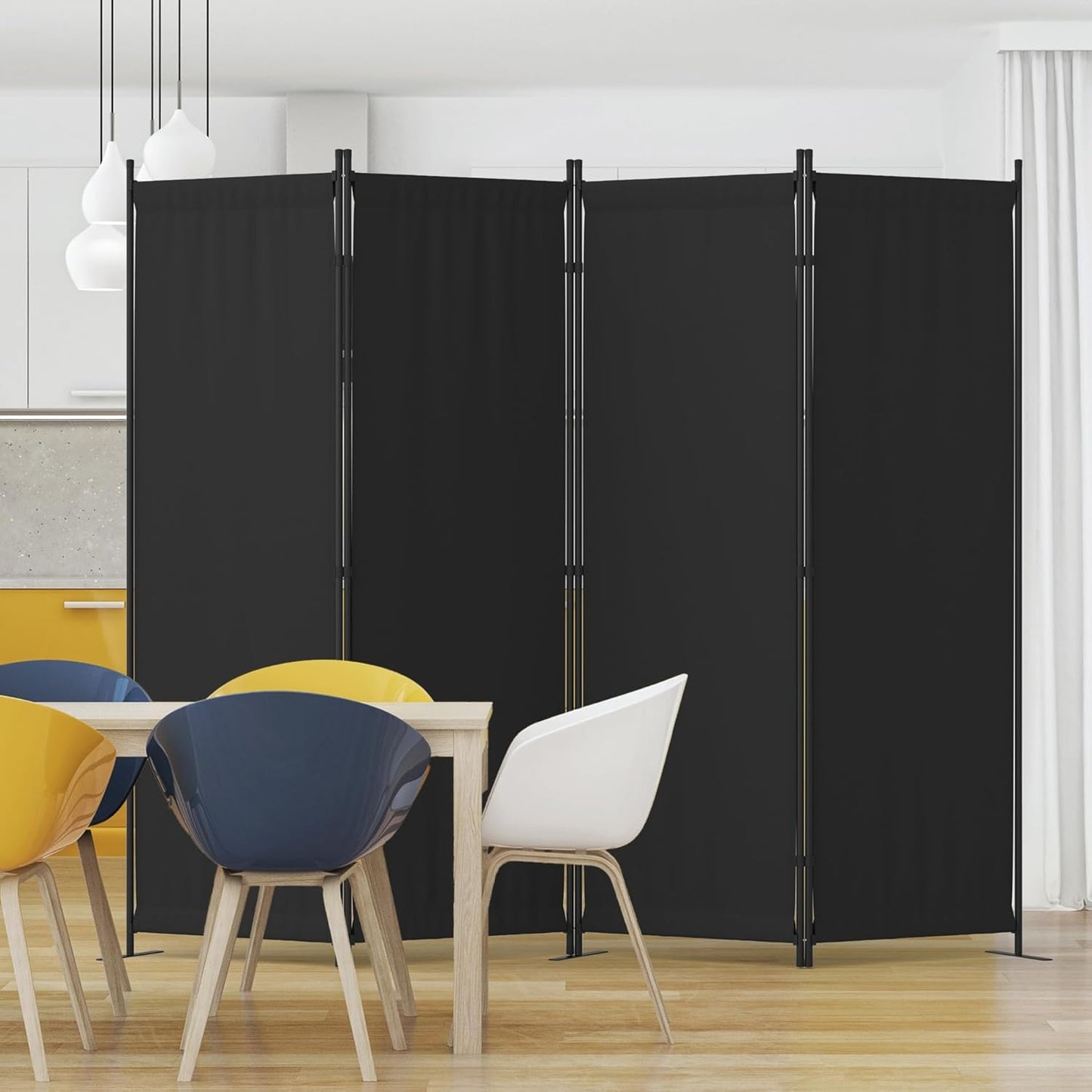Kecreque Room Divider 4 Panel Partition Room Dividers & Folding Privacy Screens w\/ 3 Metal Feet 6FT Portable Wall Doubles as a Dressing Screen Portable Wall for Office Kitchen Children's Room,Black