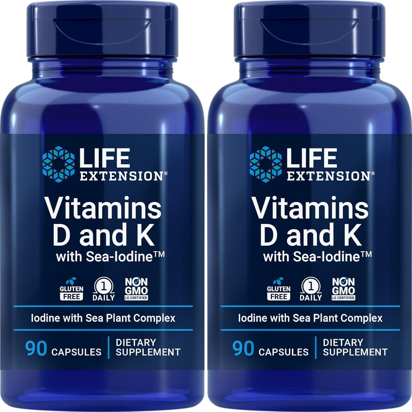Life Extension Vitamins D and K with Sea-Iodine, 90 Caps (Pack of 2)