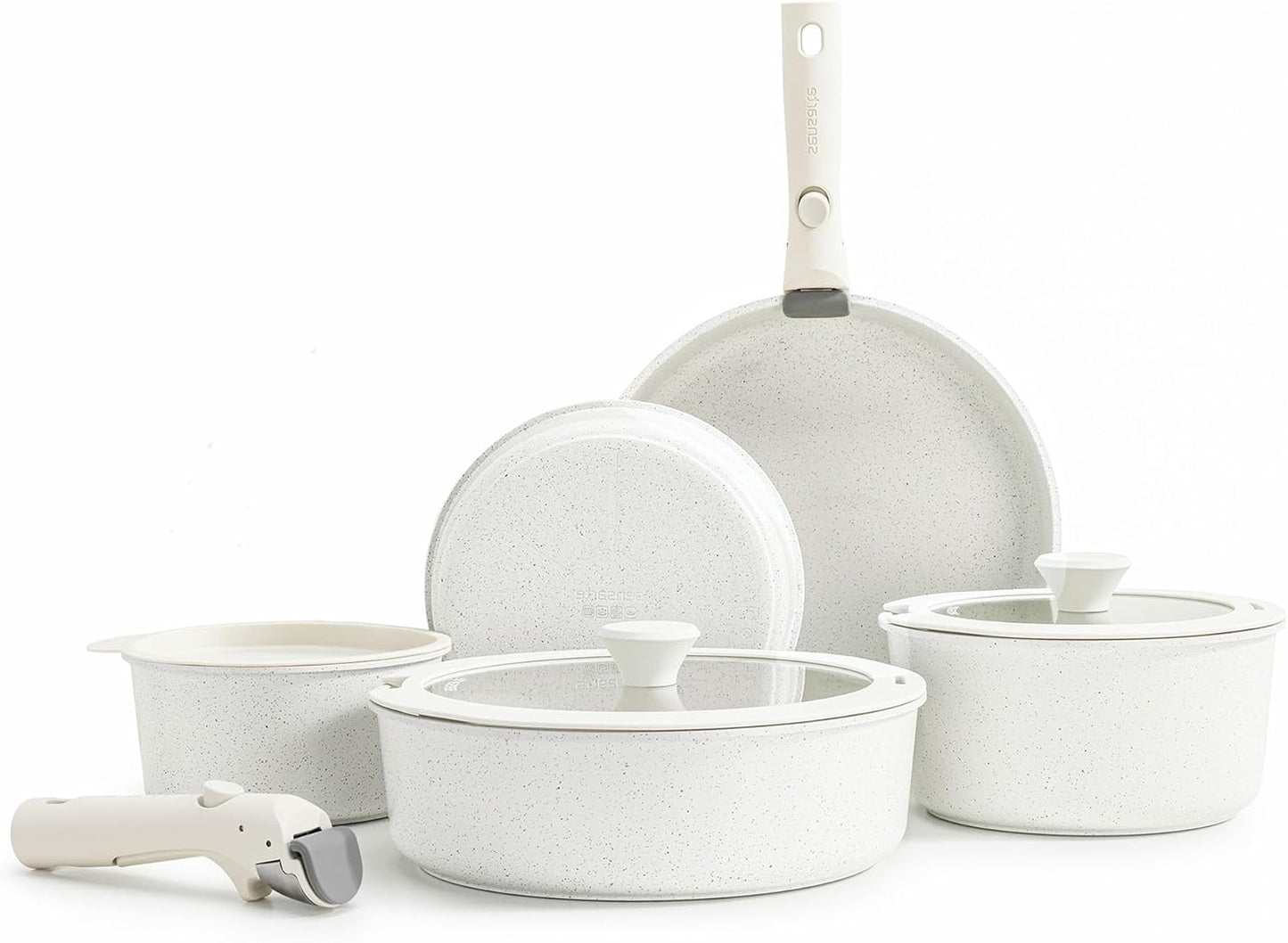 SENSARTE 13 Piece Pots and Pans Set, Nonstick Detachable Handle Cookware, Induction Kitchen Cookware Set with Removable Handle, Healthy Non Stick for RV, Dishwasher & Oven Safe (White)