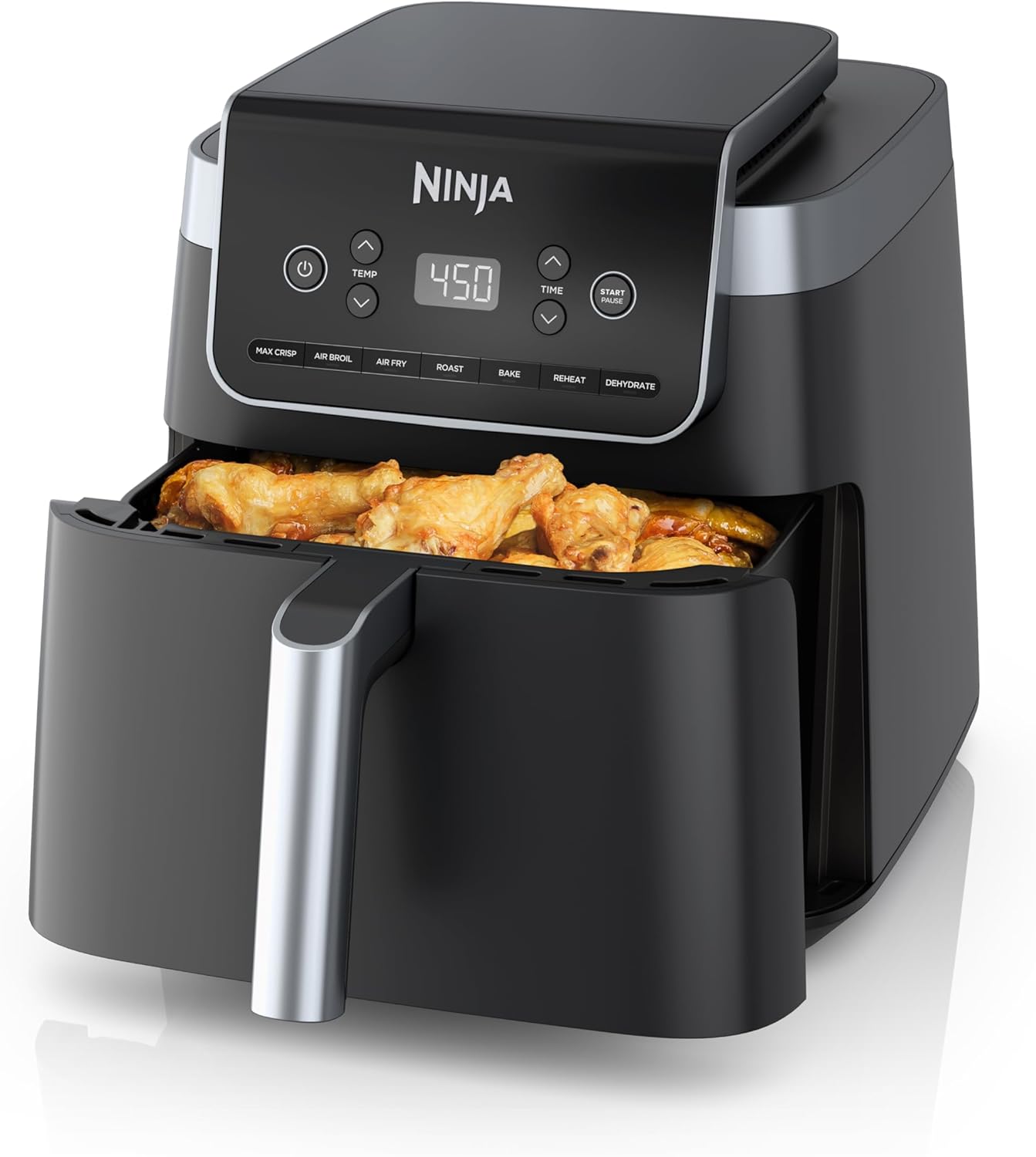 Ninja | Air Fryer Pro XL | 6.5QT Capacity fits up to 9lbs of Wings| 7-in-1 Max Crisp, Broil, Air Fry, Roast, Bake, Reheat & Dehydrate | Dishwasher Safe Parts | Space Saving | Grey | AF182AMZ