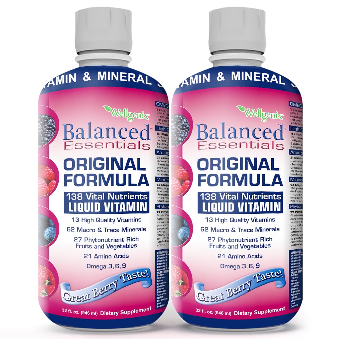 Wellgenix Balanced Essentials Plus New Formula - Berry Flavor 32oz (Pack of 2) - Liquid Vitamin - Complete Multivitamin Supplement - Immune Boosting & Overall Health - Adults, Kids, Toddlers