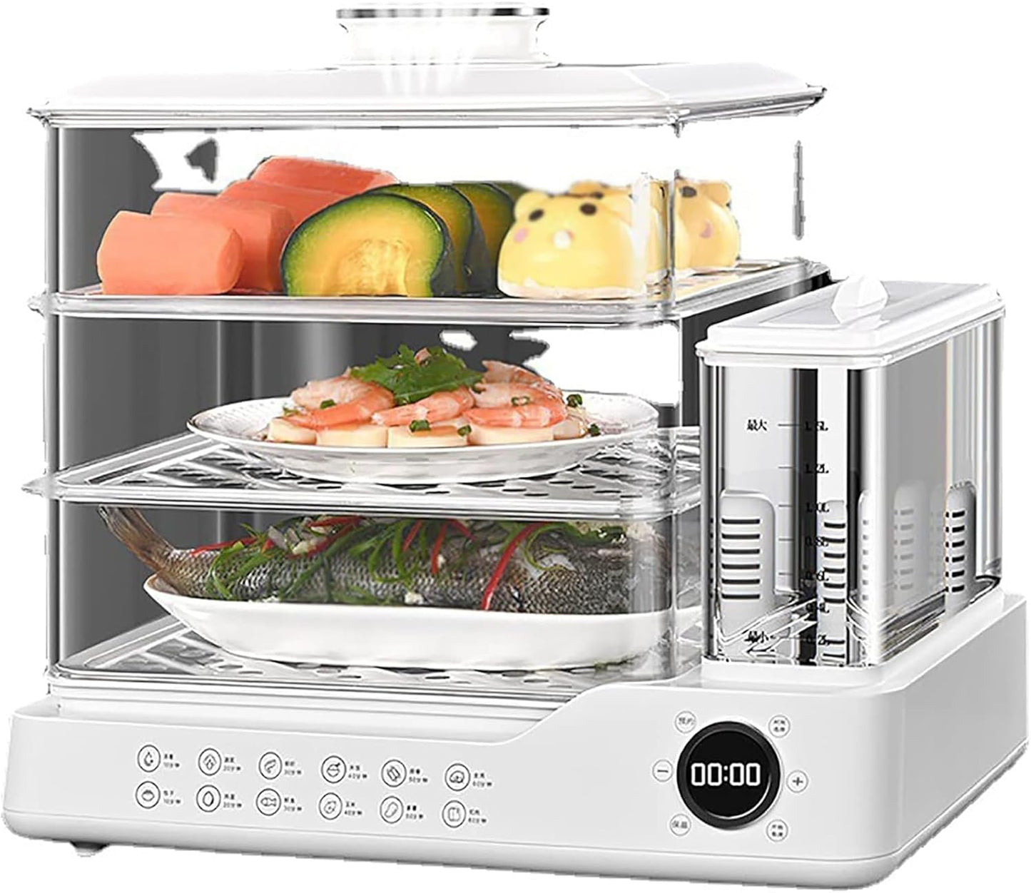 Food Steamer, 3 Tier Electric Steamer, Vegetable steamerwith Capacity, Touch Screen Display, 12H Appointment, Independent Water Tank