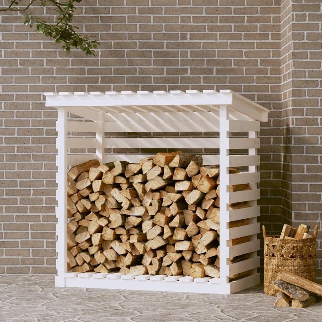 YuuSsea Firewood Rack White 42.5"x28.7"x42.5" Solid Pine Wood Outdoor Log Storage Holder for Backyard Patio