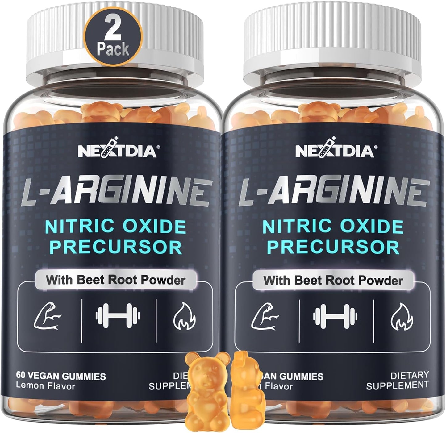 Nextdia Sugar Free L Arginine Nitric Oxide Gummies 1300mg for Men & Women with L Citrulline, Beet Root, B3 | L Arginine L Citrulline Supplements | Vegan, 120 Counts