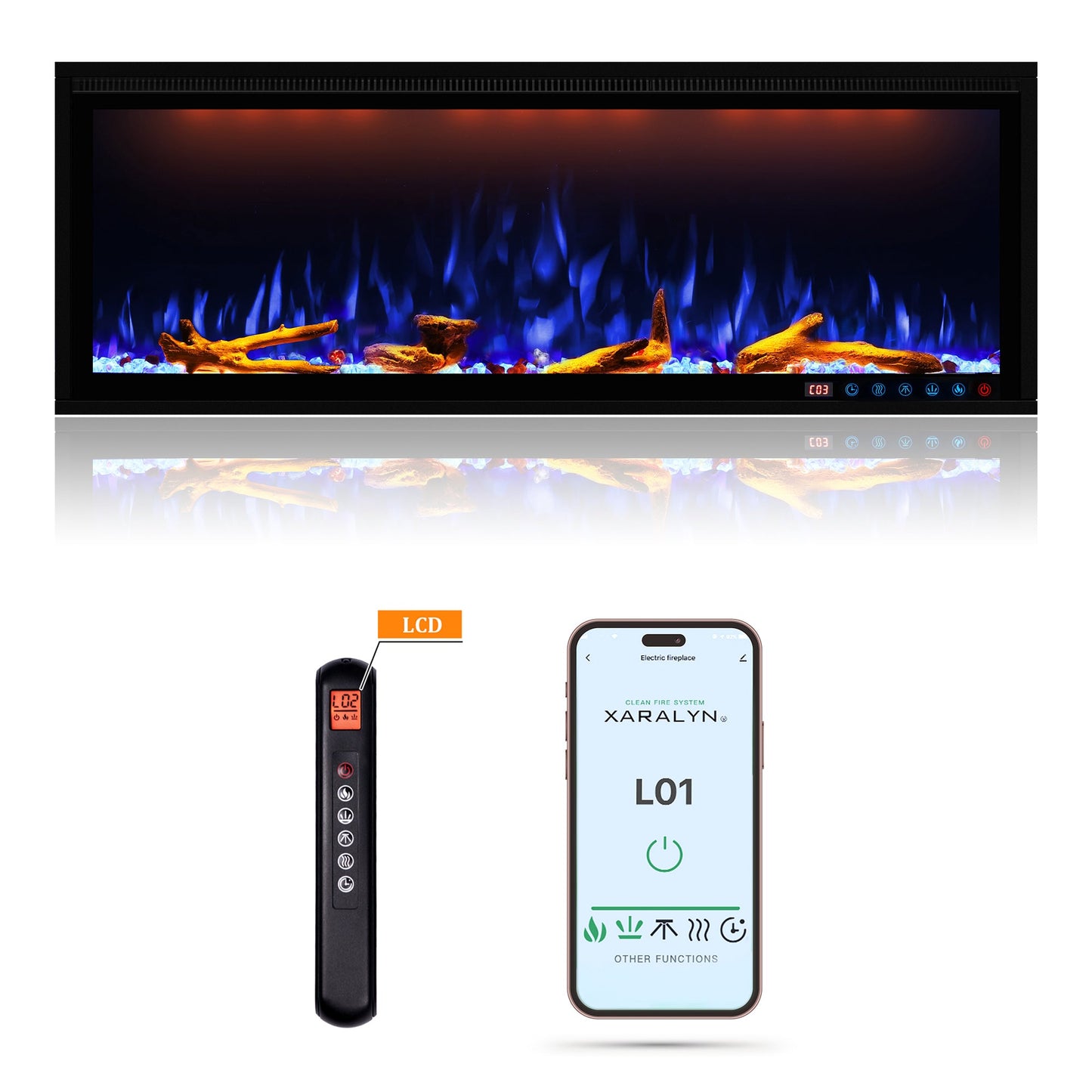 Boyel Living Black 50 in. Wall Mount Recessed Electric Fireplace with Realistic Flame Effects and Alexa Compatibility