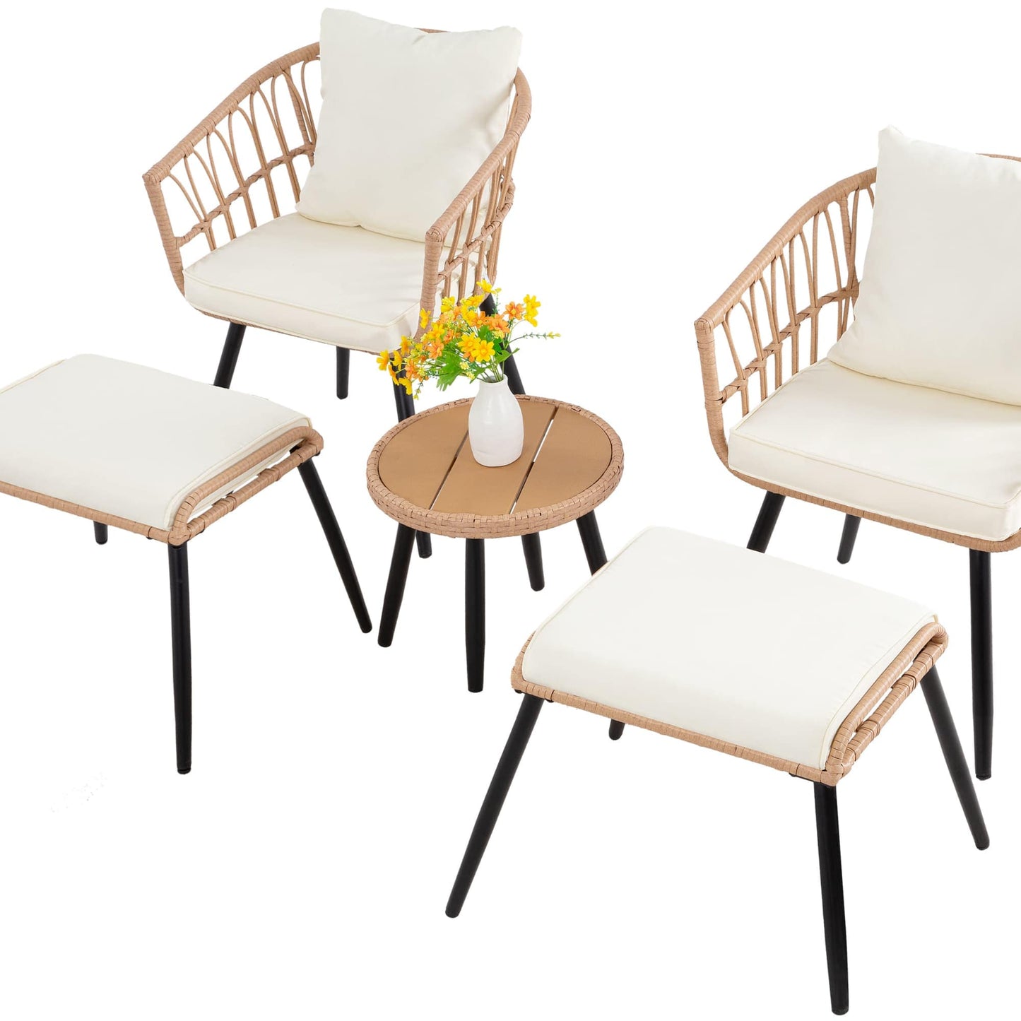 Lycvki 5 -Piece Patio Conversation Set with White Cushions