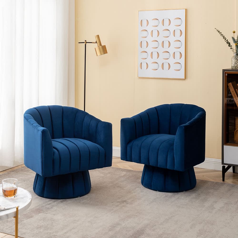 SEYNAR Modern Glam Velvet Upholstered Round 360 Degree Swivel Accent Barrel Chair Set of 2