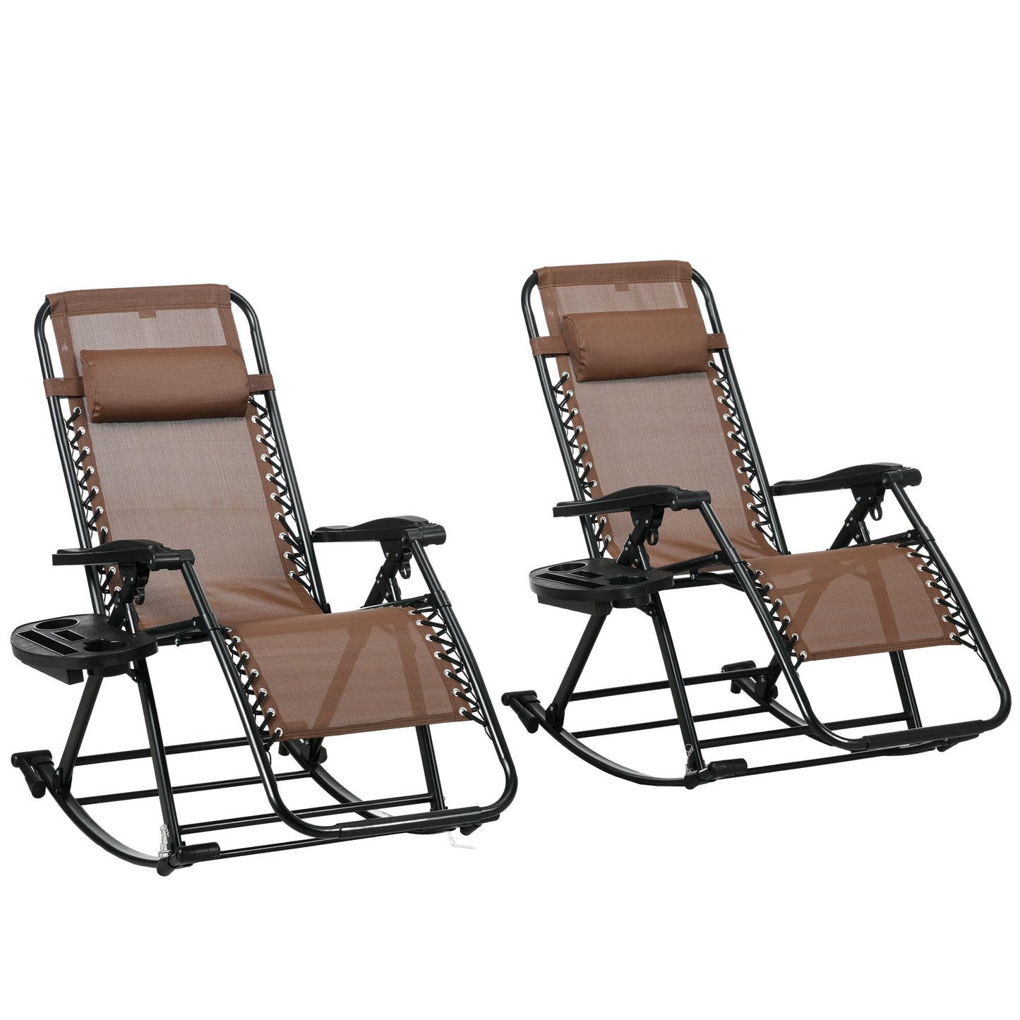 Miki Shinly 2-Piece Folding Rocking Chair Set of 2 Black powder coating Steel Frame Rocking Chair with Brown Mesh Seat