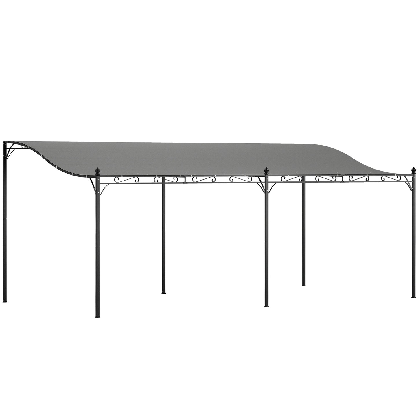 Outsunny 10' x 20' Outdoor Pergola Canopy WallMounted Metal Patio Canopy with Drainage Holes for Backyard Garden Porch Dark Gray