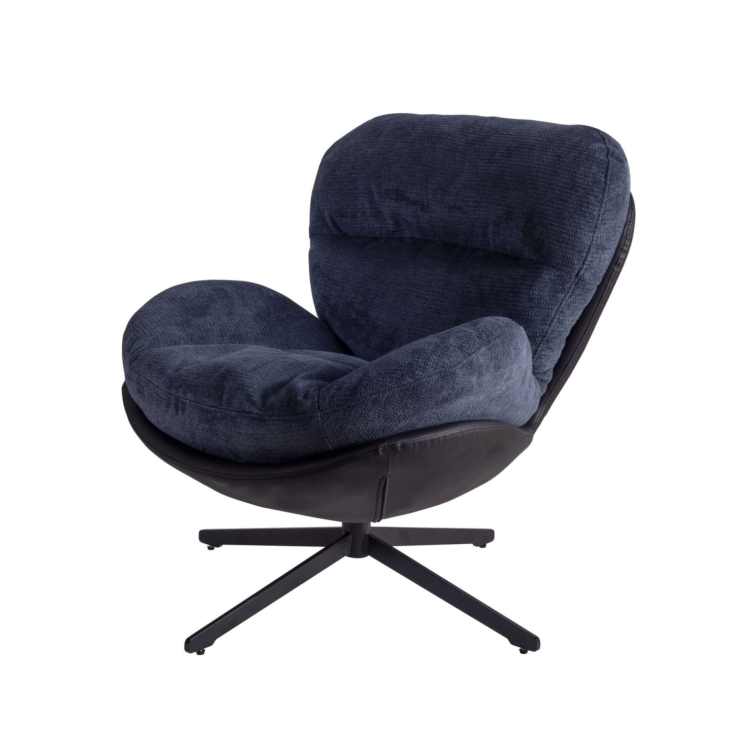Boyel Living Dark Blue Modern Chenille Chair. Swivel Office Chair with Faux Leather and Black Metal Base Frame for Small Spaces