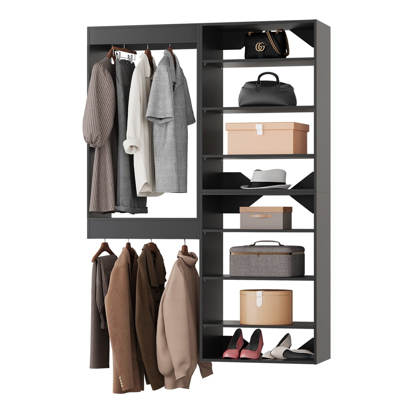 LOVMOR 46 in Black Modular Closet System Unit-Customizable Wall Mounted Walk-In Closets for Bedroom or Walk-in Closet