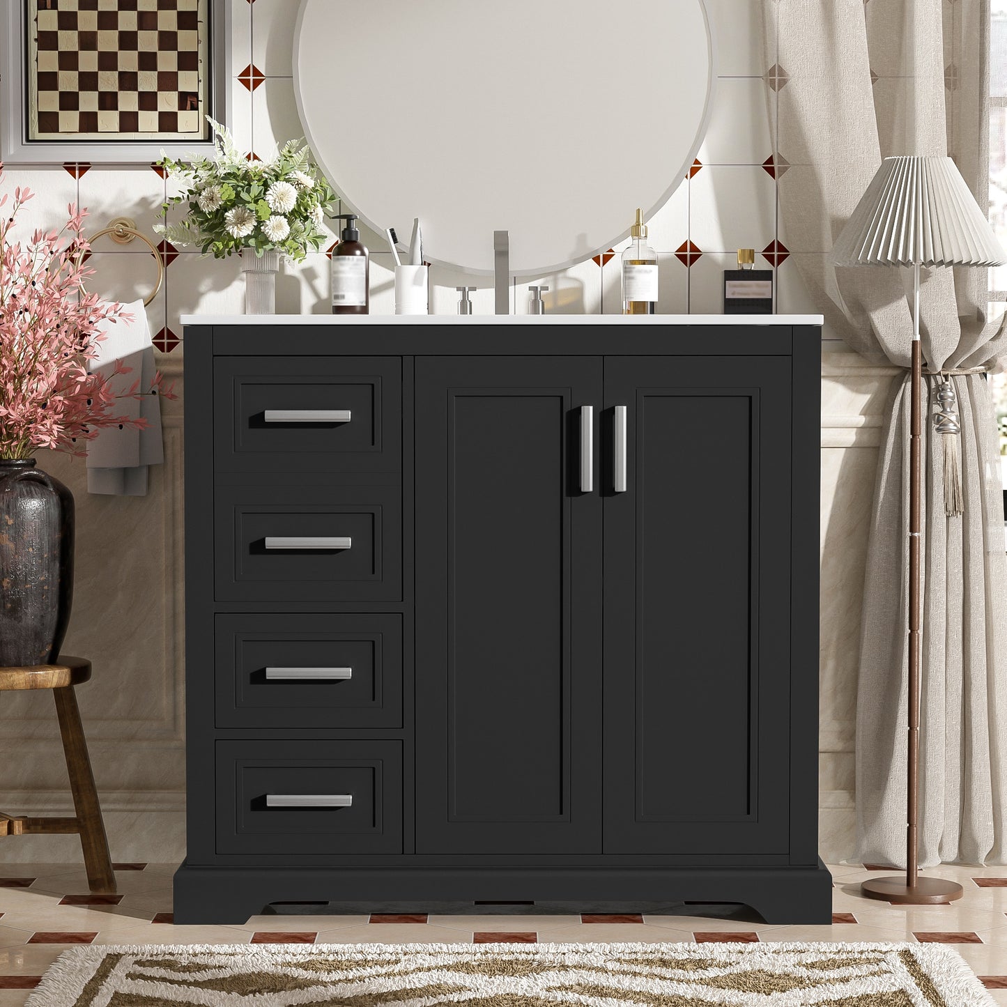 LOVMOR 36 inch Modern Bathroom Vanity with Ceramic Sink SoftClose Door Adjustable Shelf and 3 Drawers Ample Storage