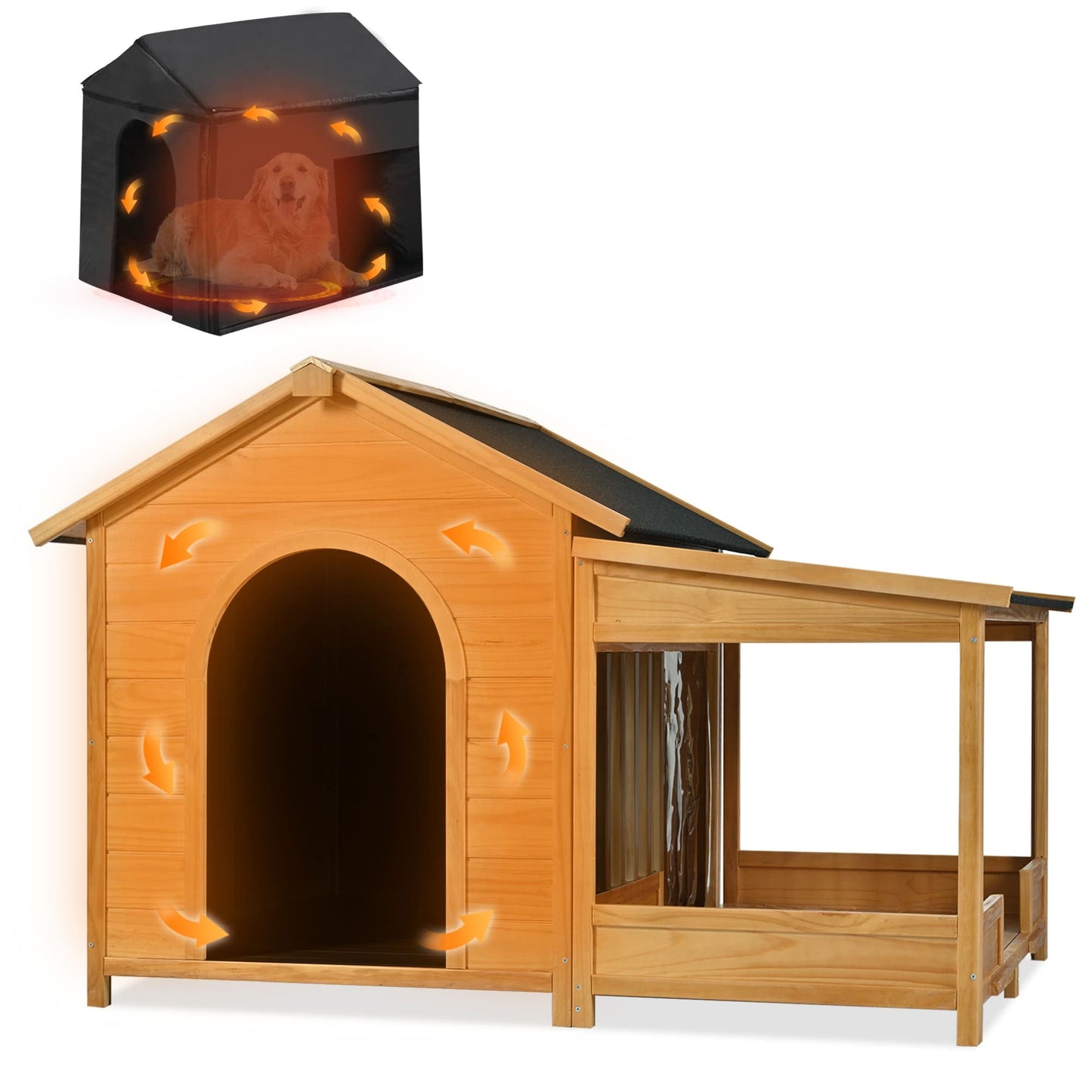 Vynxaria 40in H x 60in W x 44in D WinterPorch Dog House Natural 1 Pack Large Medium Dog Livestock Supplies Product type
