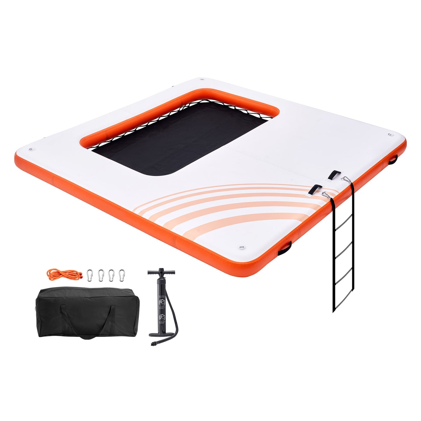 VEVOR Inflatable Floating Dock 10x10FT Inflatable Dock Platform with 4X7FT Trampoline Mesh Pool Non-Slip Floating Platform Water Mat with Portable Bag and Detachable Ladder for Pool Beach Relaxation