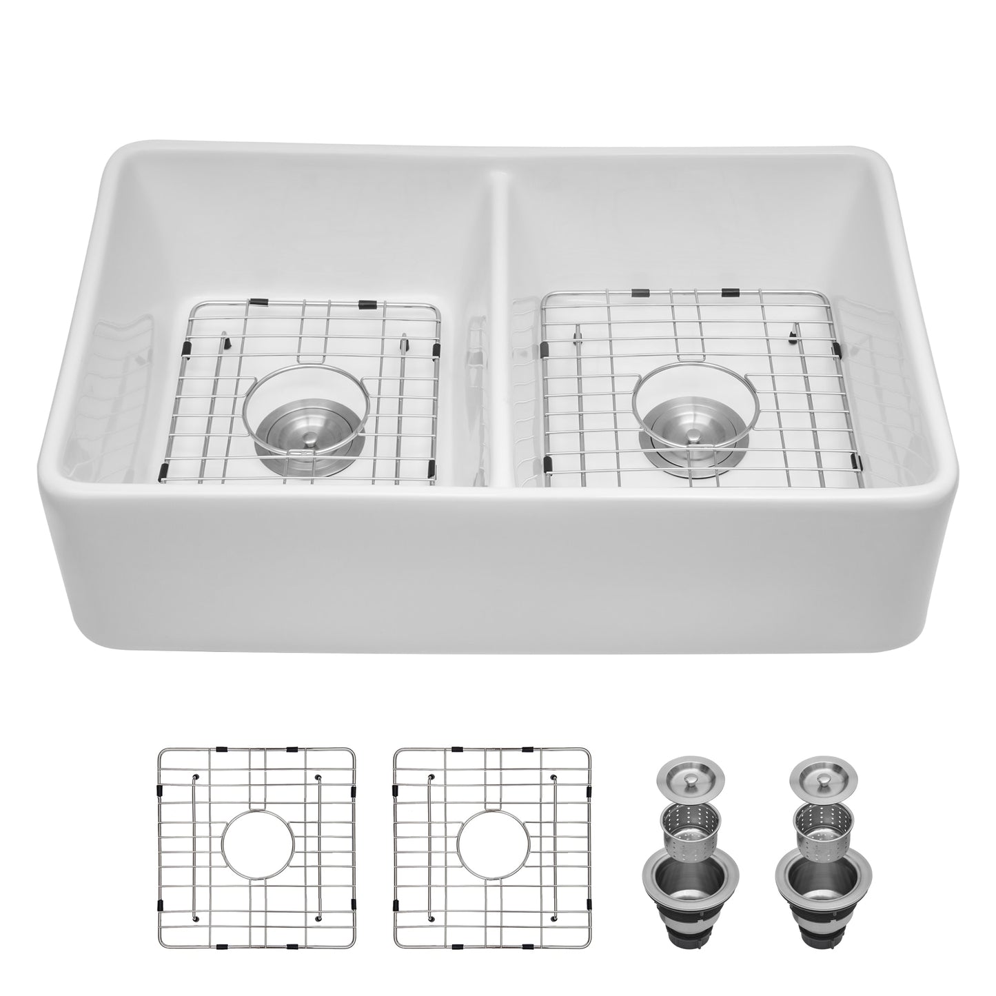 LIVIZA Farmhouse apron front 32-in x 20-in Porcelain Double equal bowl Kitchen Sink