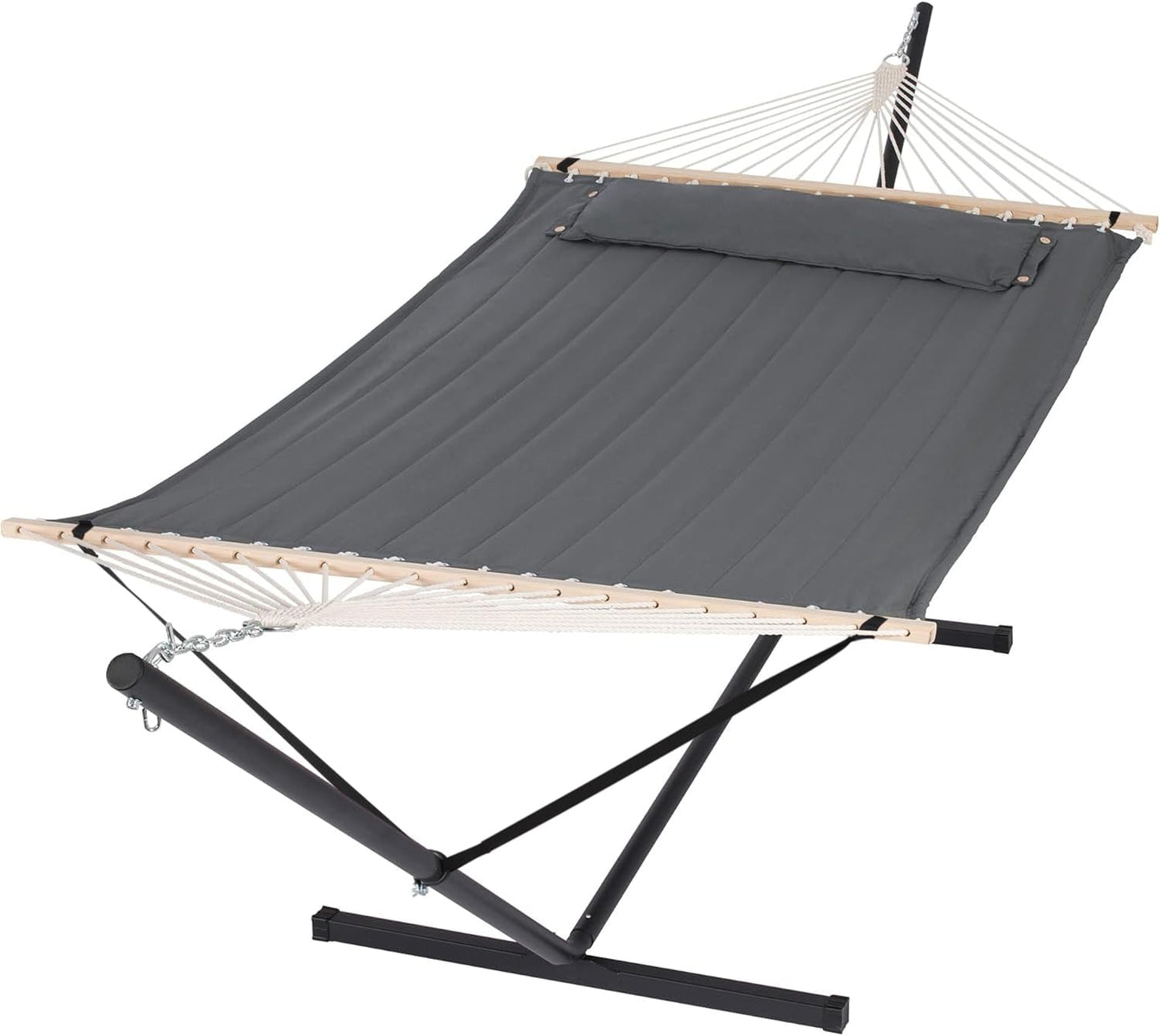 SUNCREAT 2 Person Hammock with Stand Heavy Duty Portable Hammocks 475 lbs Capacity Dark Grey
