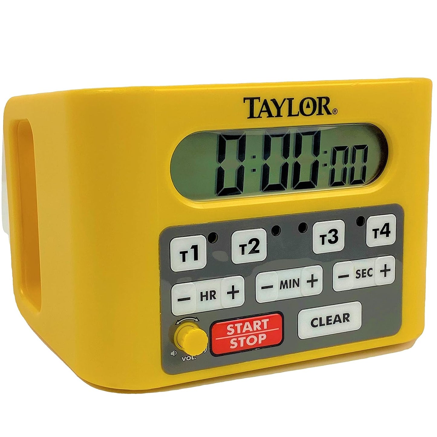 Taylor Precision 5839N Digital Timer, 4 Event Channel, 4.5' x 6.25', 10 -Hour for Commercial Kitchens, Yellow