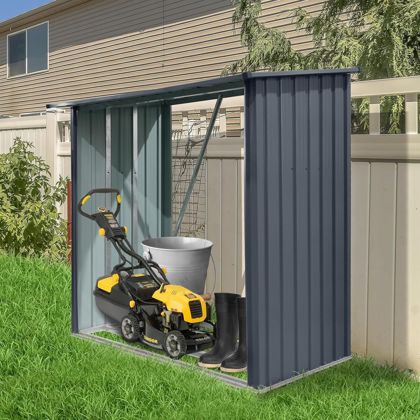 Outdoor Steel Firewood Rack Open Air Wood Shed Storage Shelter,Sloped Roof Rain-Runoff Design,Galvanized Metal Frame,Reinforced Base,Cross Bracing,Screw Fixation,Ventilated Log Holder (Black,3x7FT)